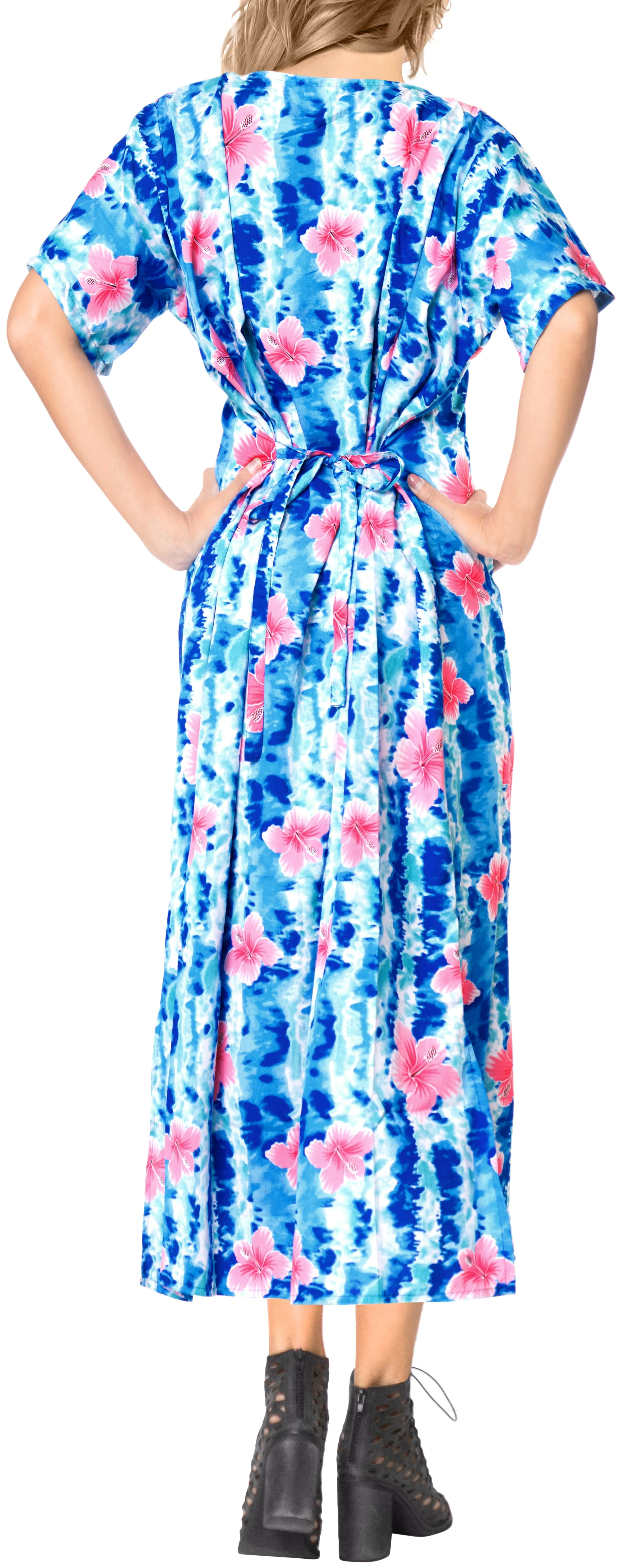 La Leela Womens Floral Beach Cover up Button Closure Evening Dress MAXI Caftan B