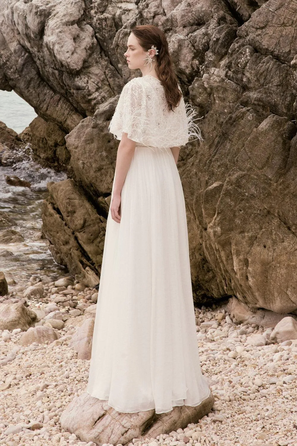 Laine Gathered V-Neck Silk Satin Floor Length Dress