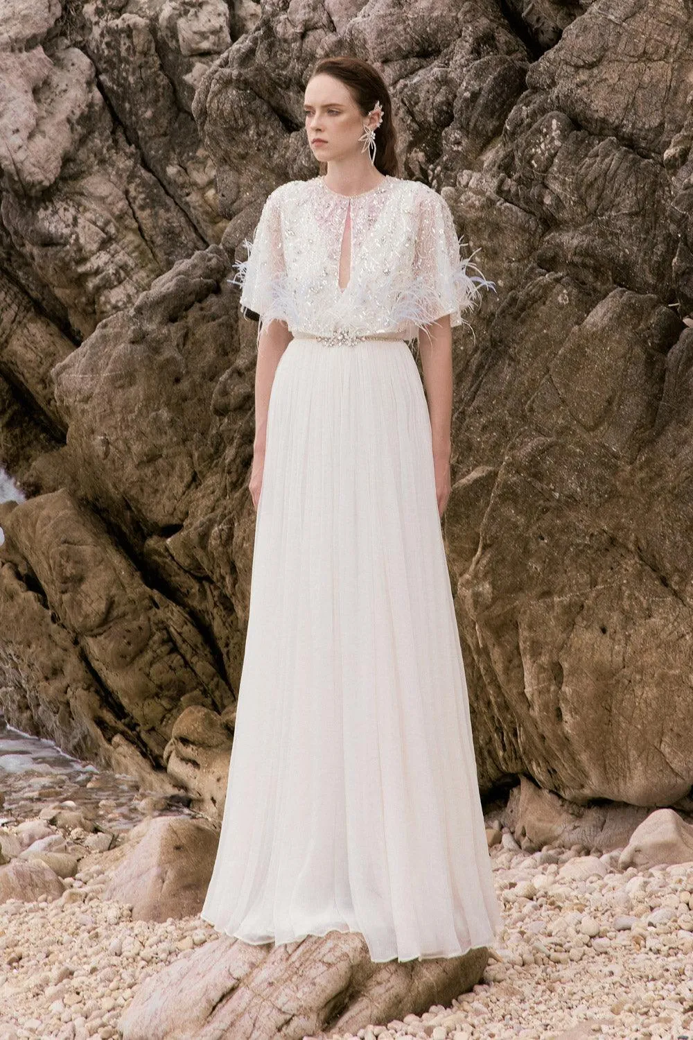 Laine Gathered V-Neck Silk Satin Floor Length Dress