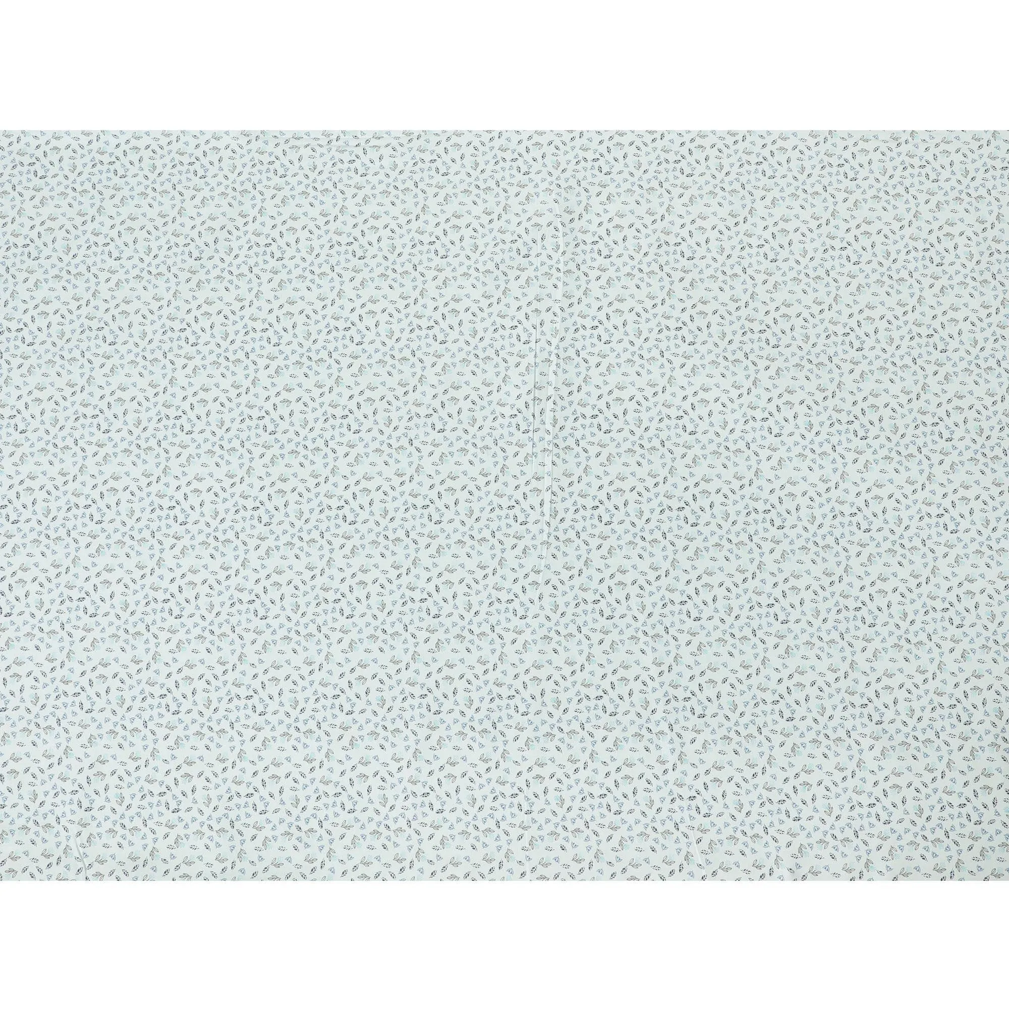 Light vista green blended cotton shirting fabric with blue and black print in leaf design-D9633