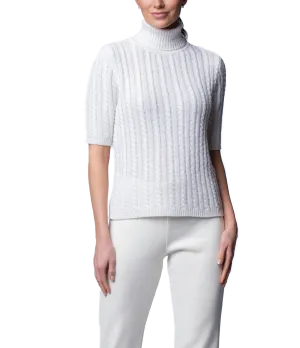 Lilly Short Sleeved Cable-Knit Turtleneck, Winter White