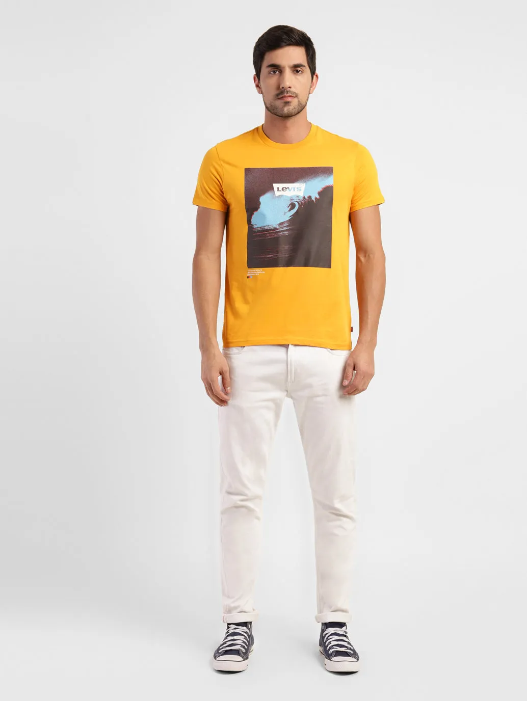 Men's Graphic Print Crew Neck T-shirt Yellow