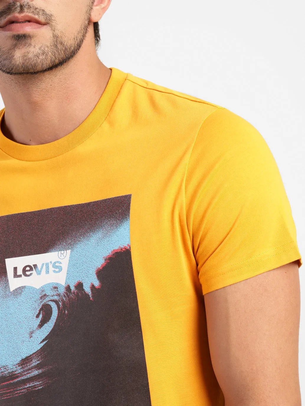 Men's Graphic Print Crew Neck T-shirt Yellow