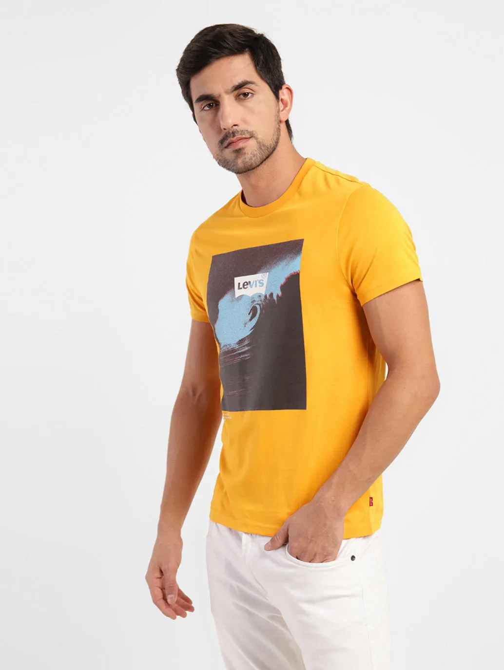 Men's Graphic Print Crew Neck T-shirt Yellow