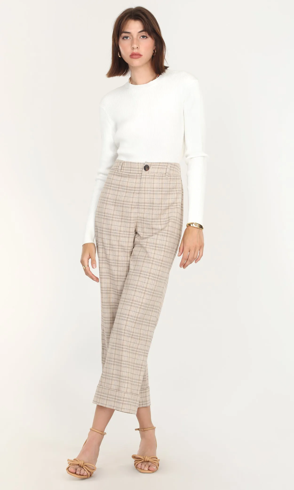 MOXIE HIGH WAIST CROP TROUSERS - PLAID