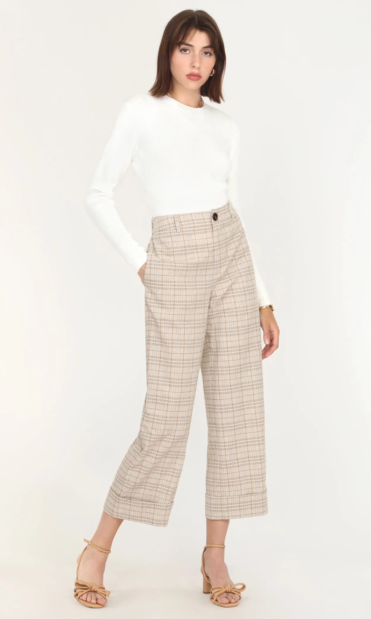 MOXIE HIGH WAIST CROP TROUSERS - PLAID