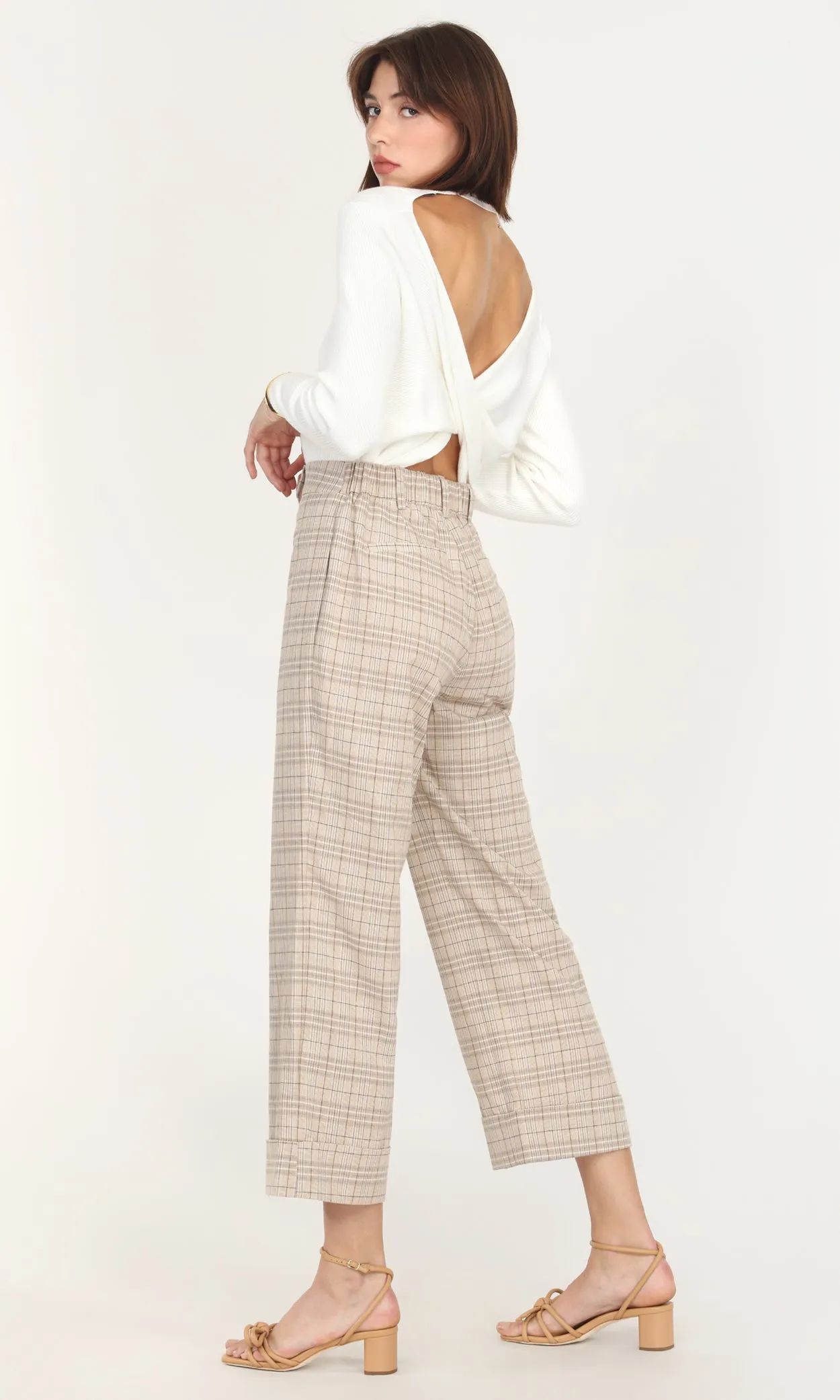 MOXIE HIGH WAIST CROP TROUSERS - PLAID