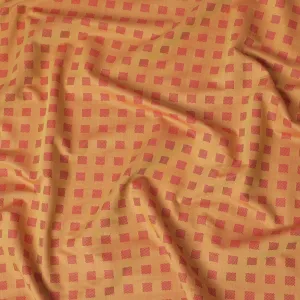 Mustard Premium 100% Giza cotton shirting fabric with red jacquard in checks design-D16856