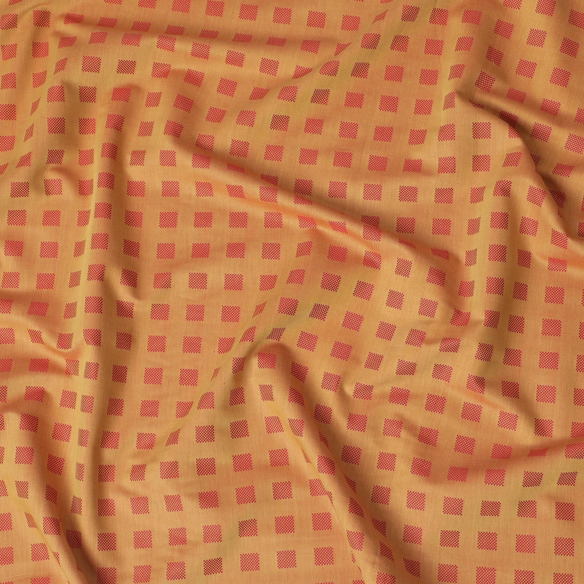 Mustard Premium 100% Giza cotton shirting fabric with red jacquard in checks design-D16856