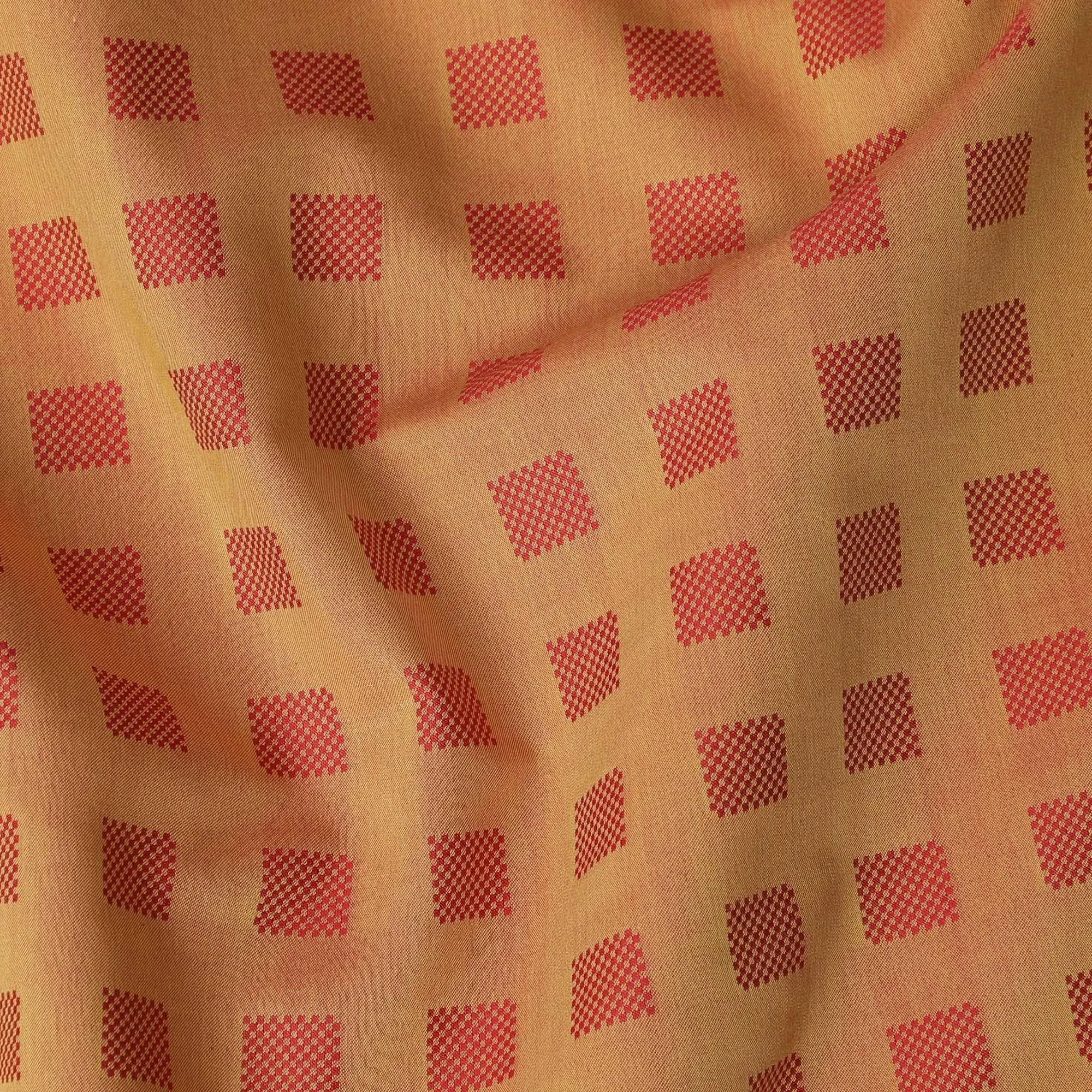 Mustard Premium 100% Giza cotton shirting fabric with red jacquard in checks design-D16856