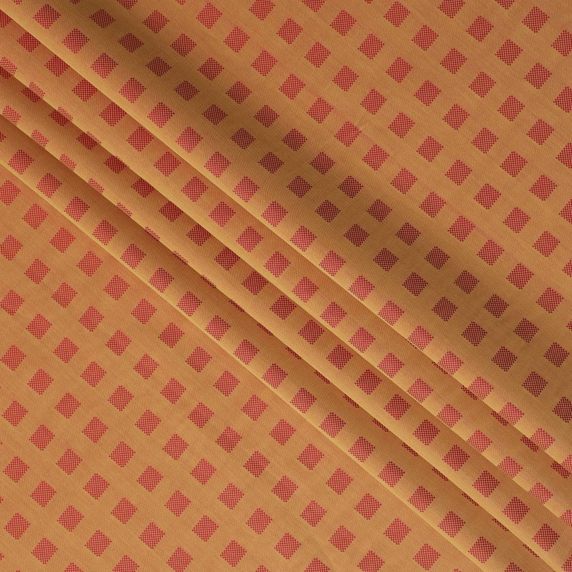Mustard Premium 100% Giza cotton shirting fabric with red jacquard in checks design-D16856