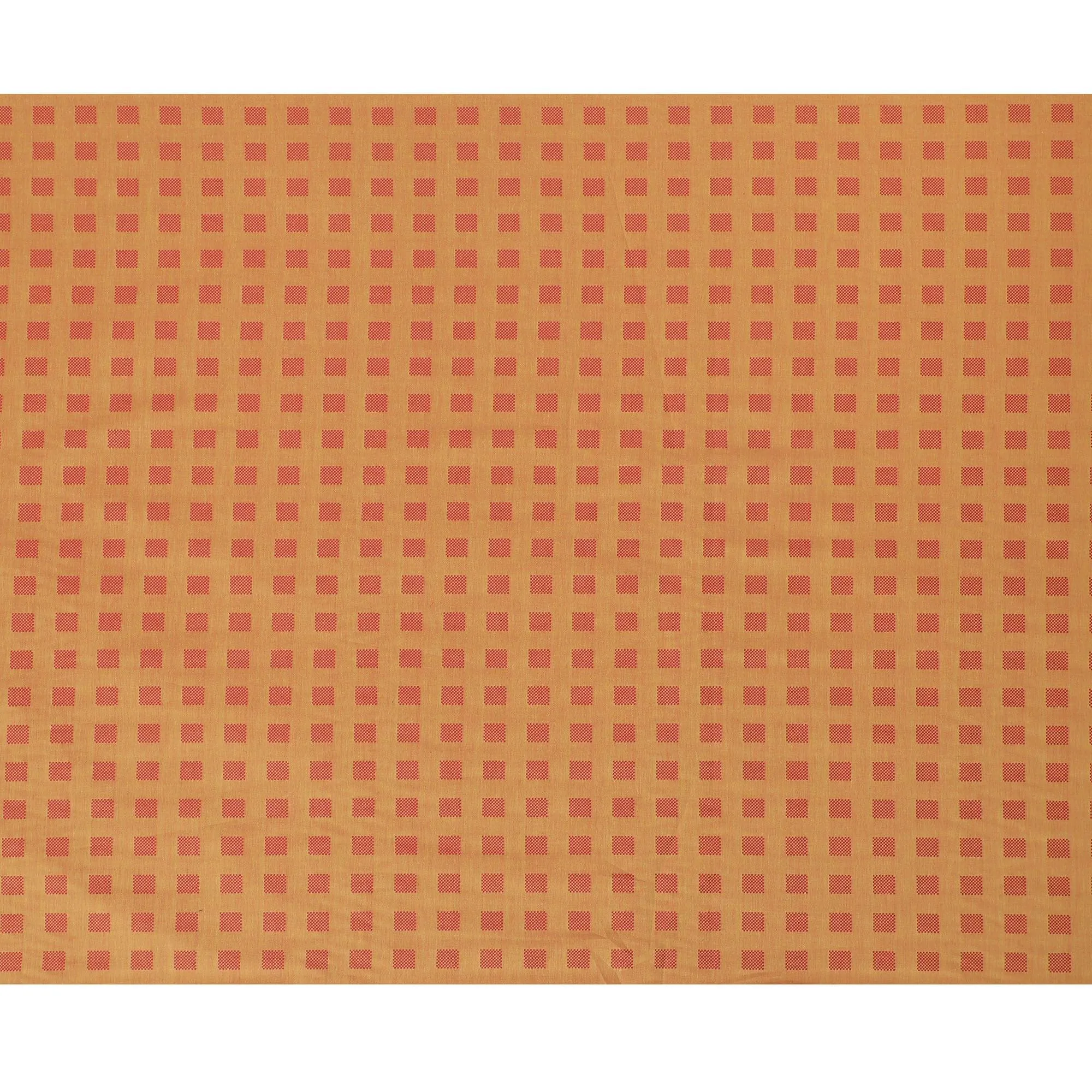 Mustard Premium 100% Giza cotton shirting fabric with red jacquard in checks design-D16856