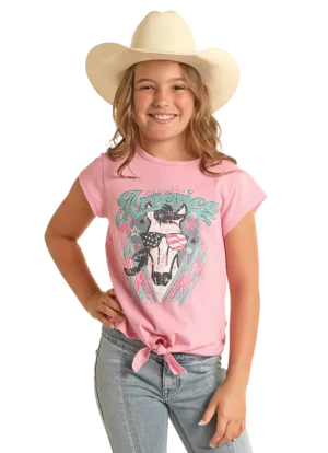 Panhandle Slim® Girls Rock N Roll Baby Pink Graphic Horse Tie Tee Shirt