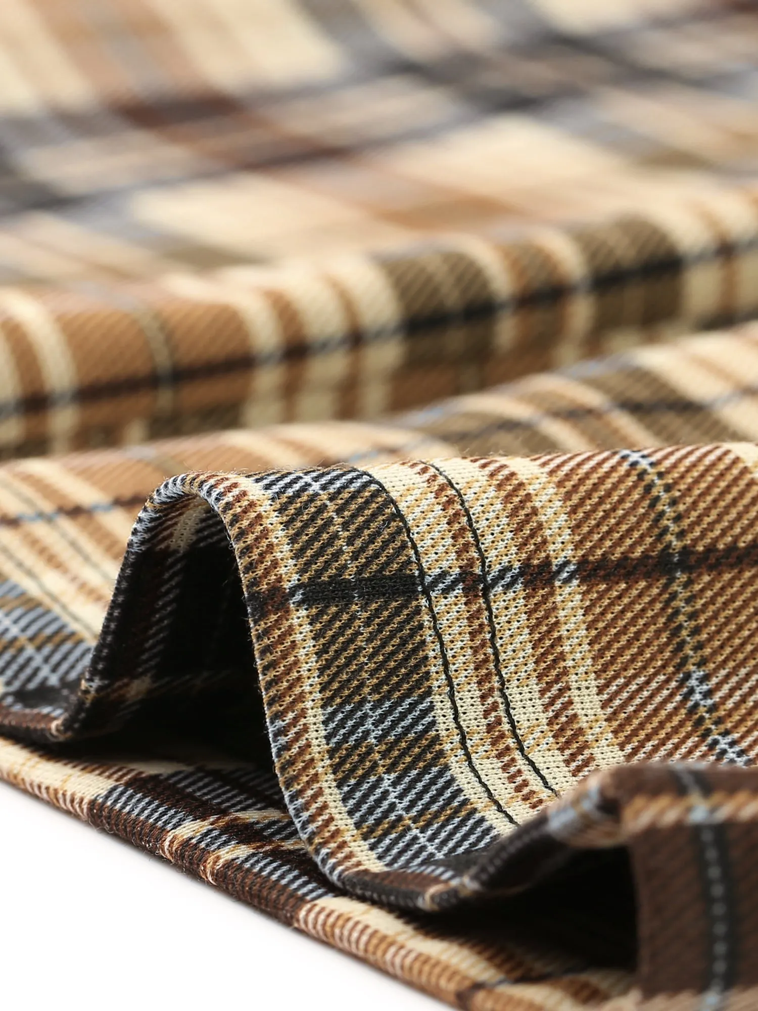 Plaid Cropped Trousers Button Casual Tartan Check Work Pants
