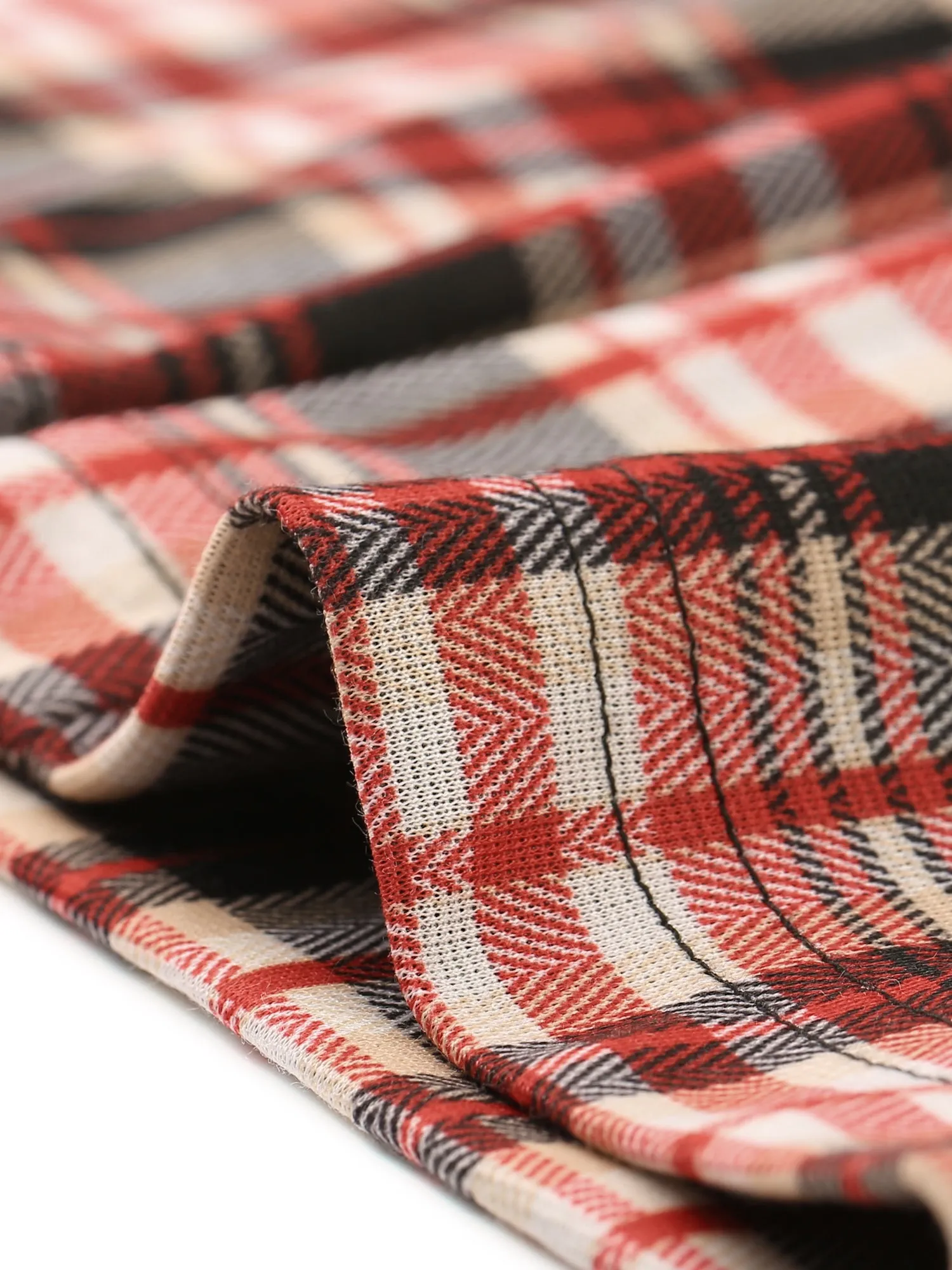 Plaid Cropped Trousers Button Casual Tartan Check Work Pants