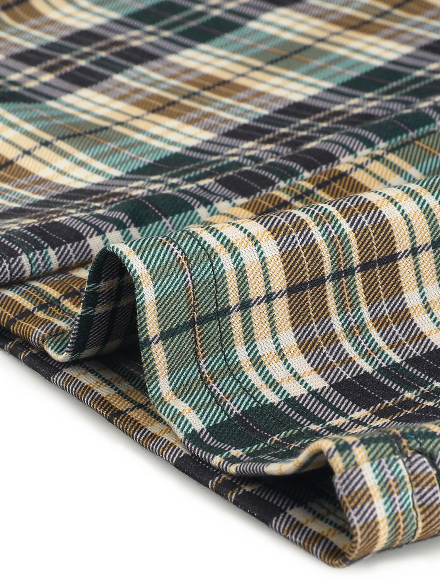 Plaid Cropped Trousers Button Casual Tartan Check Work Pants
