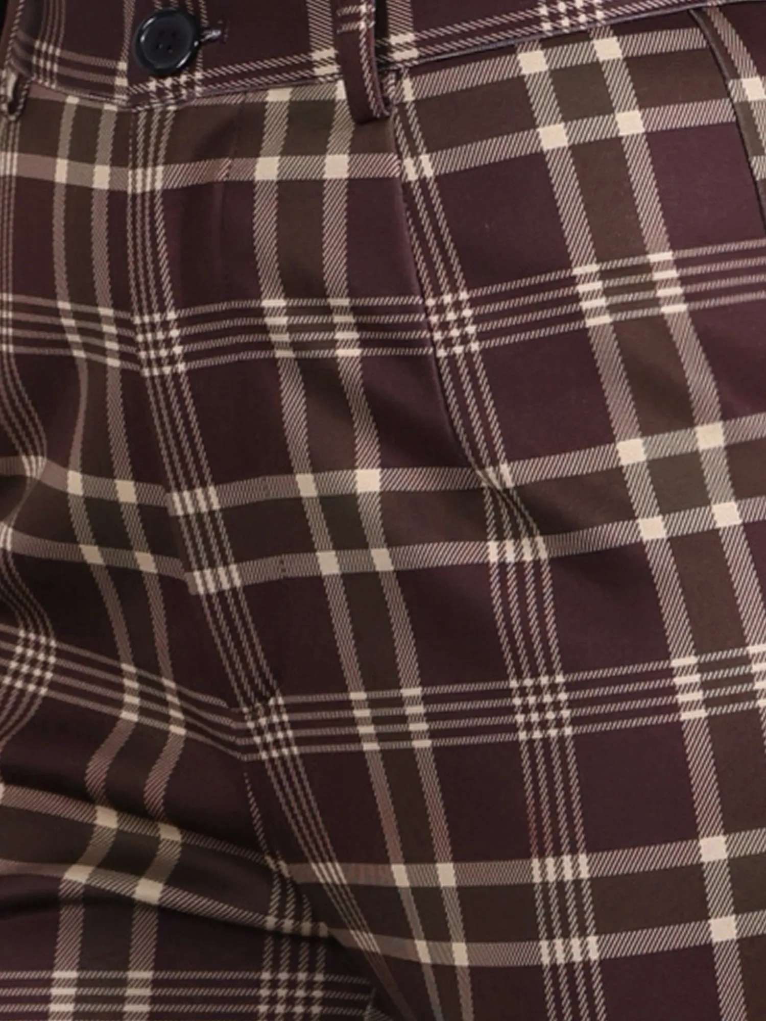 Plaid Cropped Trousers Button Casual Tartan Check Work Pants