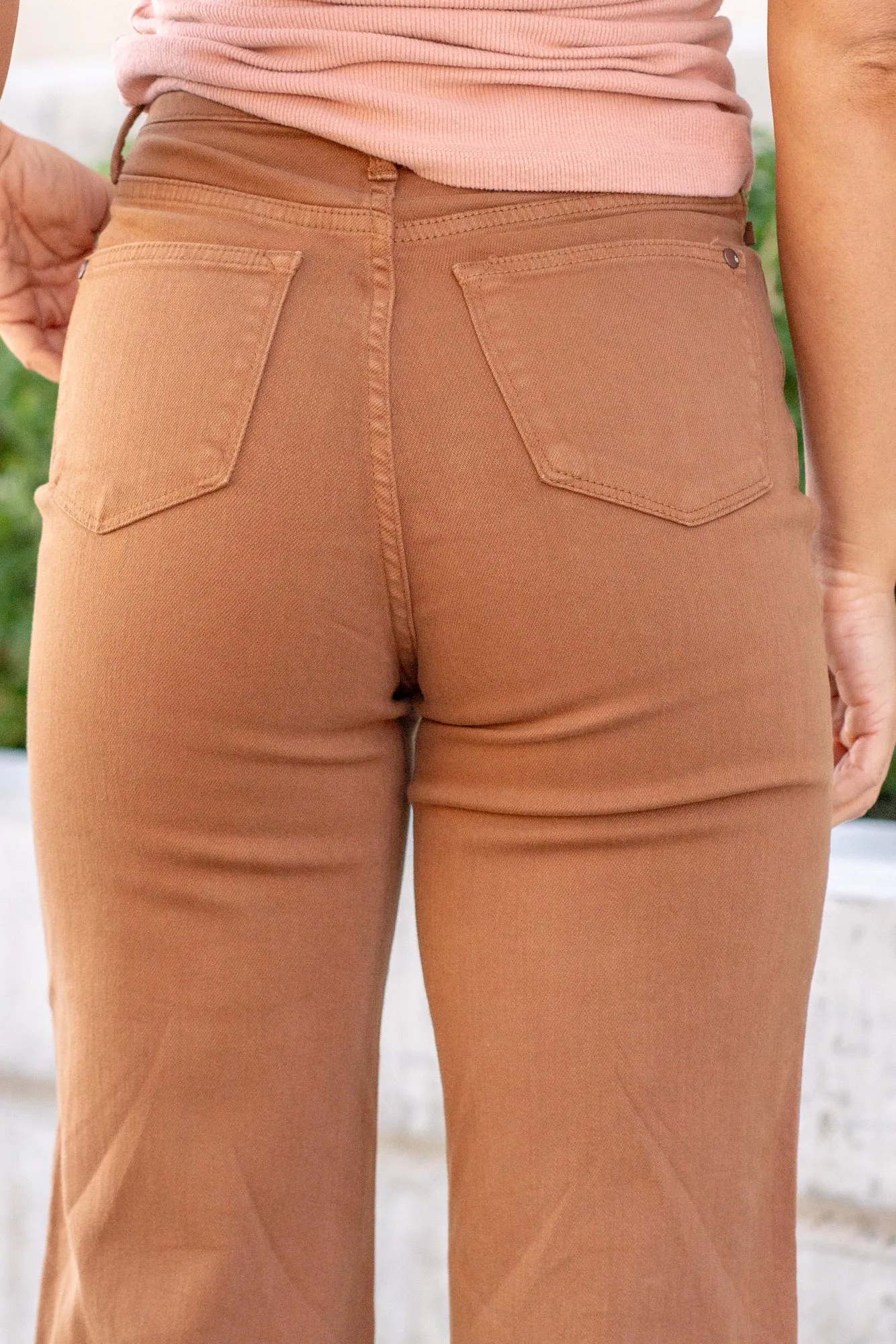 Plus Size Camel Tummy Control Top High Rise Wide Leg Crop