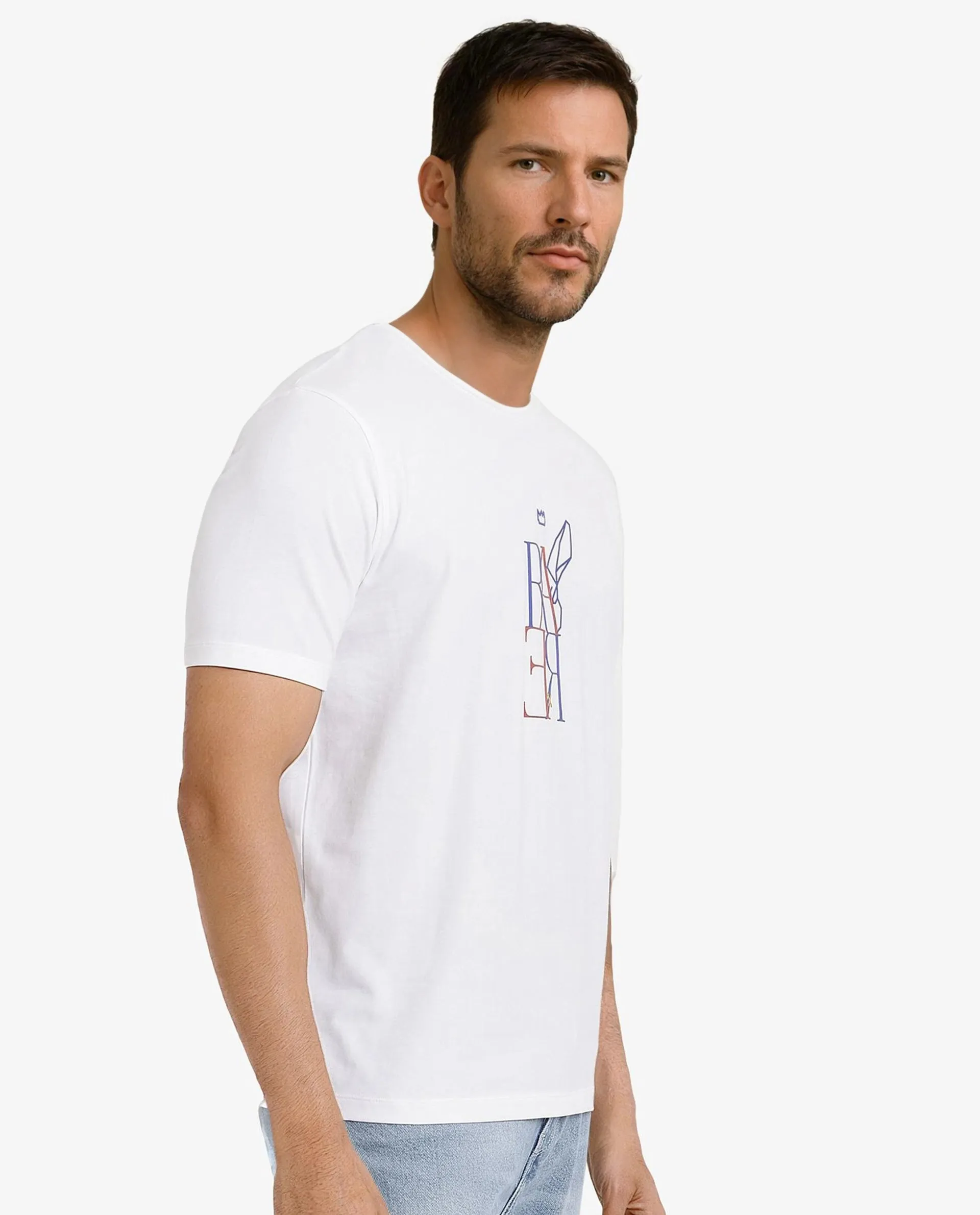 Rare Rabbit Men Keat White Short Sleeves Crew Neck Regular Fit Hd Graphic Print T-Shirt