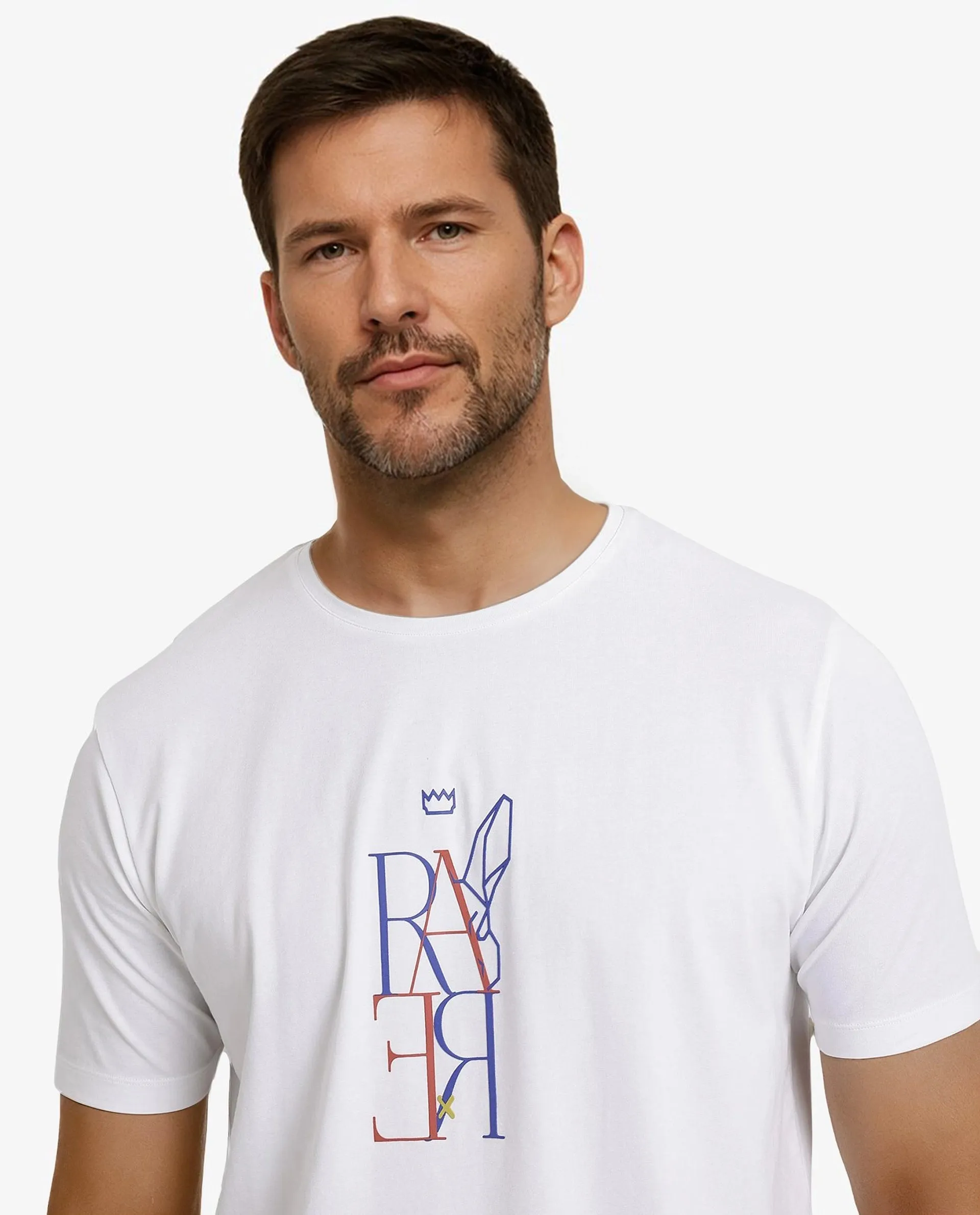 Rare Rabbit Men Keat White Short Sleeves Crew Neck Regular Fit Hd Graphic Print T-Shirt