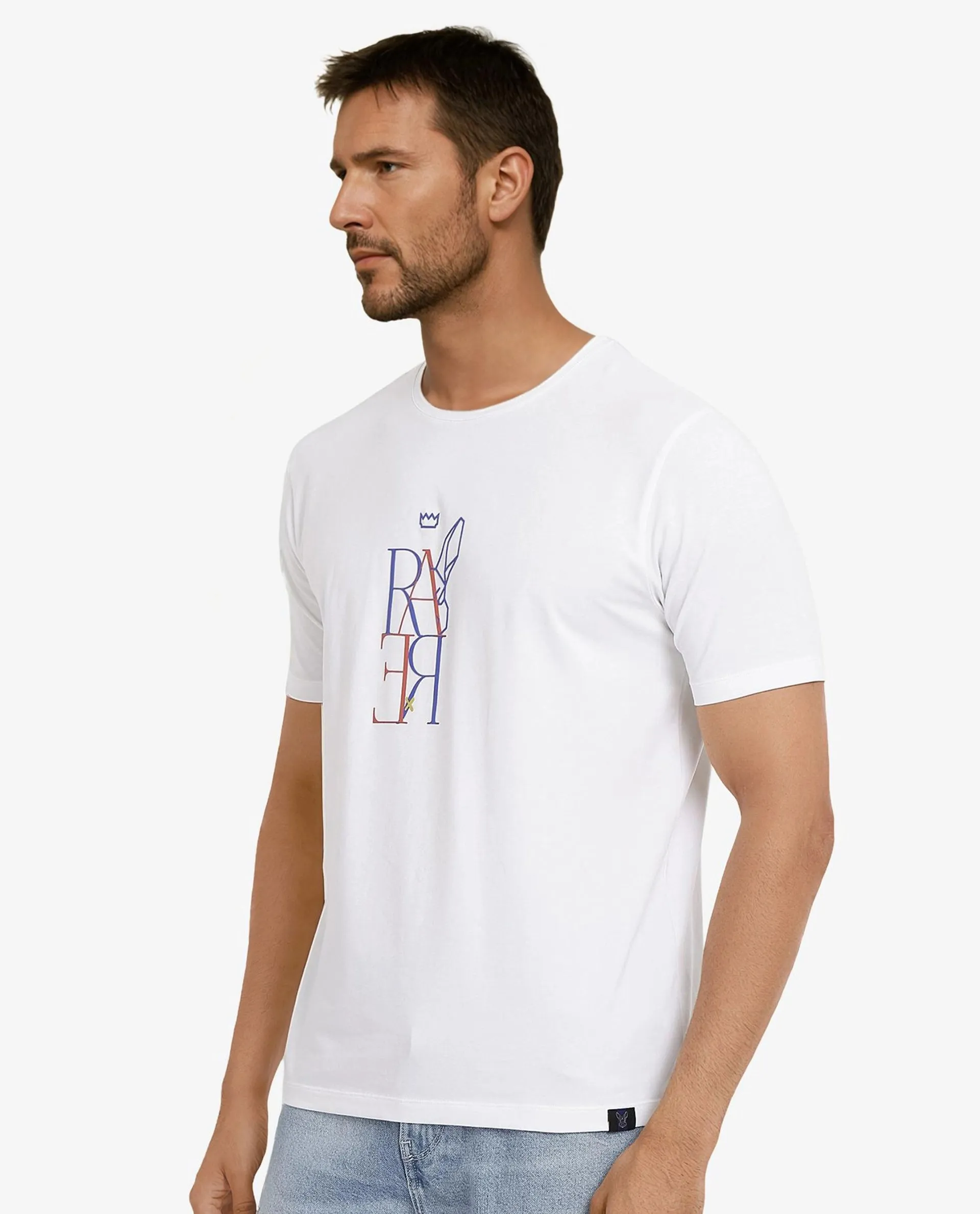Rare Rabbit Men Keat White Short Sleeves Crew Neck Regular Fit Hd Graphic Print T-Shirt