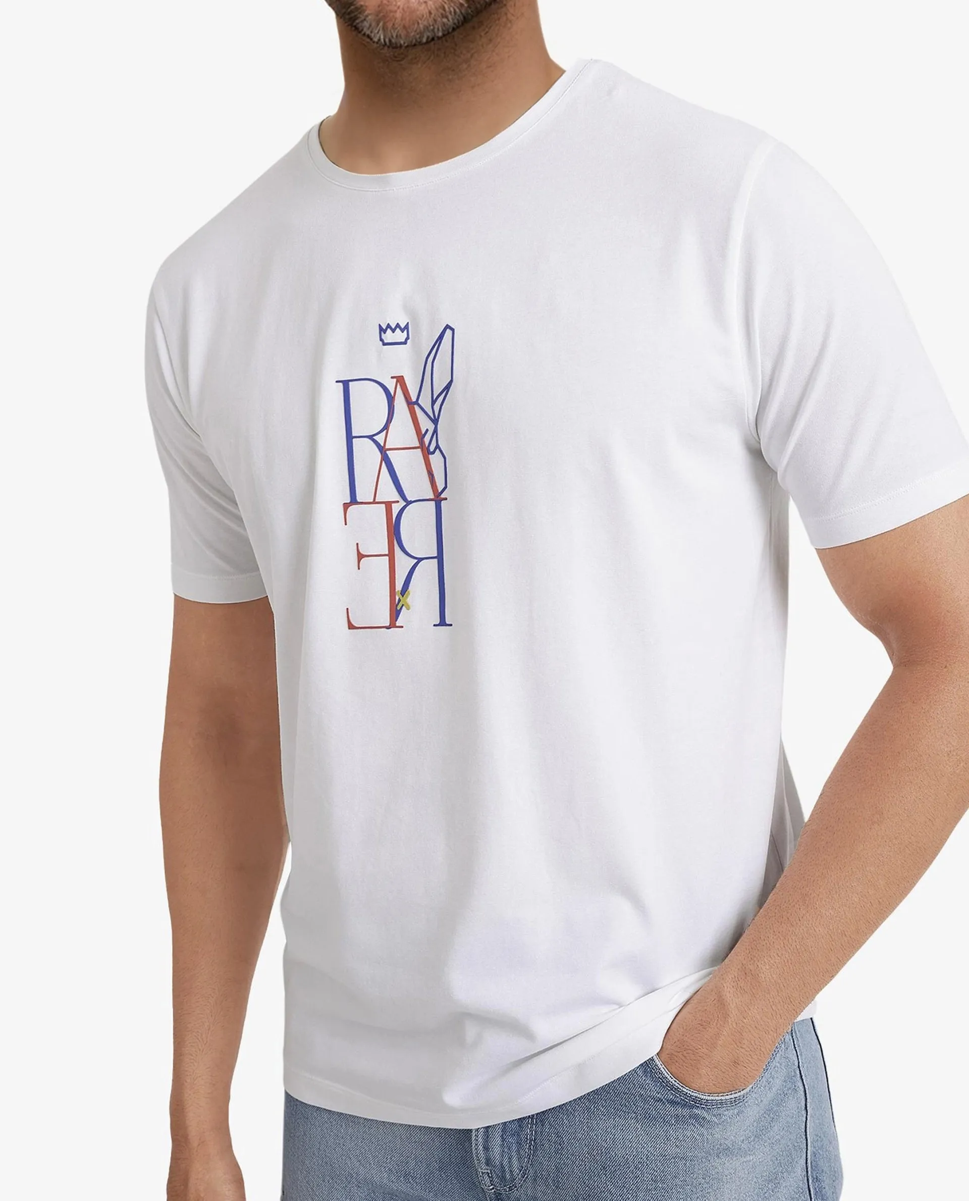 Rare Rabbit Men Keat White Short Sleeves Crew Neck Regular Fit Hd Graphic Print T-Shirt