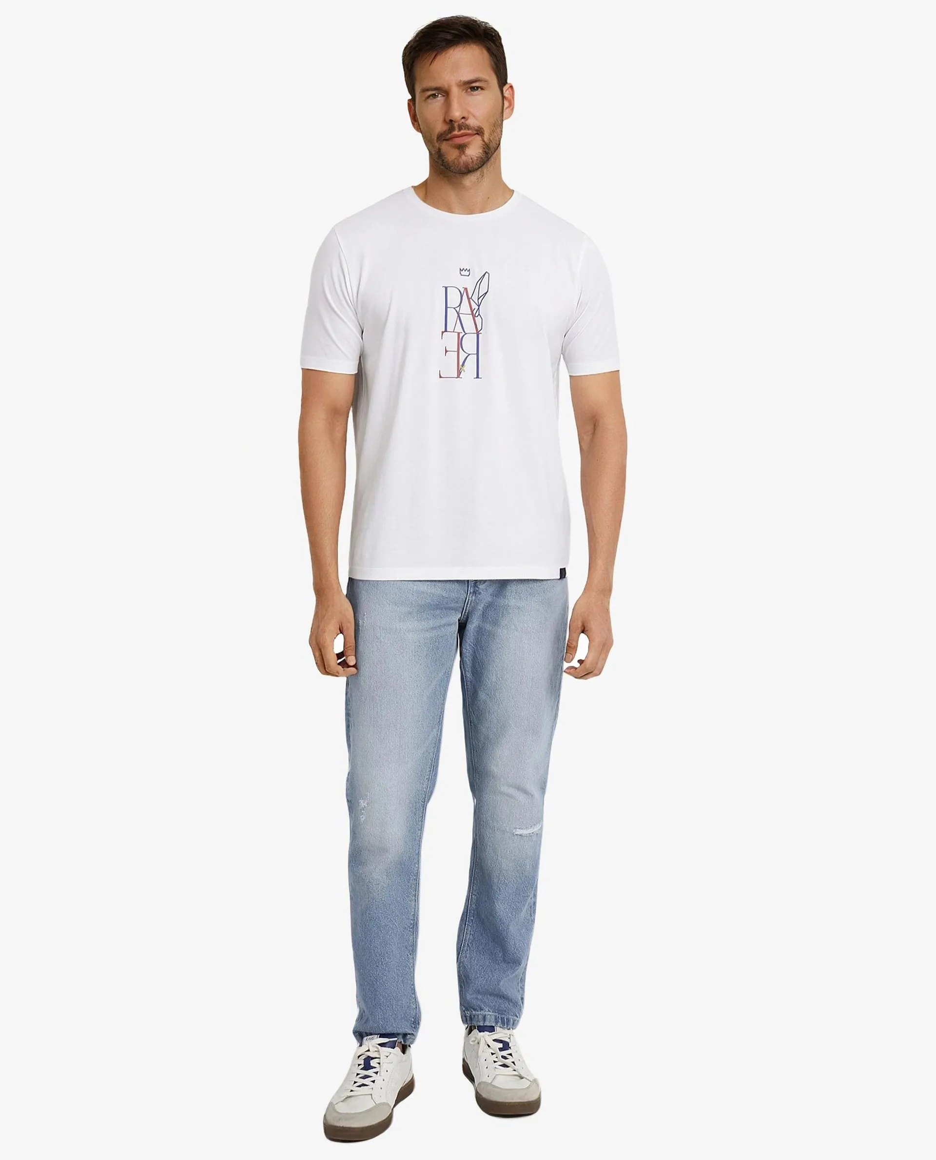 Rare Rabbit Men Keat White Short Sleeves Crew Neck Regular Fit Hd Graphic Print T-Shirt