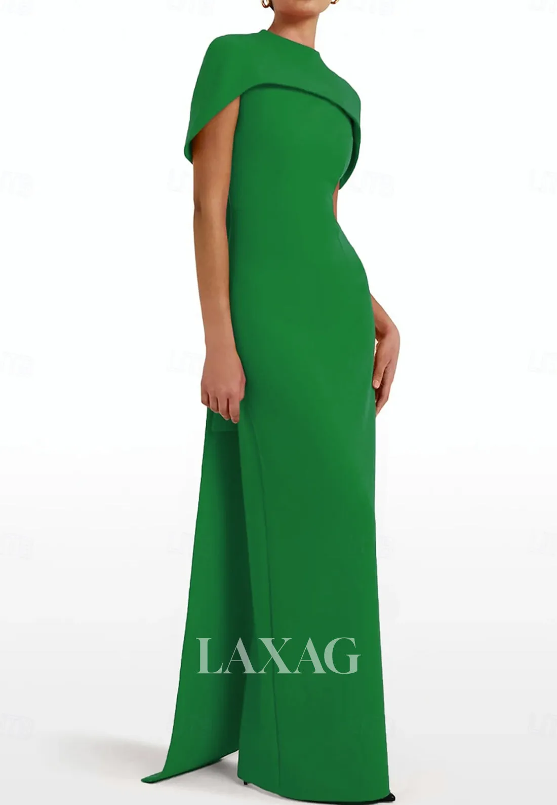 Simple High-Neck Sleeveless Mermaid Wedding Guest Dress Floor-Length Satin Formal Gowns with Overlay