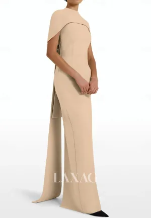 Simple High-Neck Sleeveless Mermaid Wedding Guest Dress Floor-Length Satin Formal Gowns with Overlay