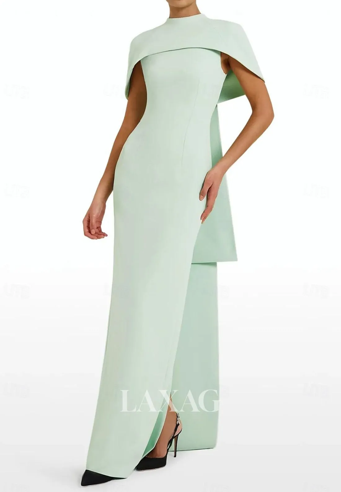 Simple High-Neck Sleeveless Mermaid Wedding Guest Dress Floor-Length Satin Formal Gowns with Overlay