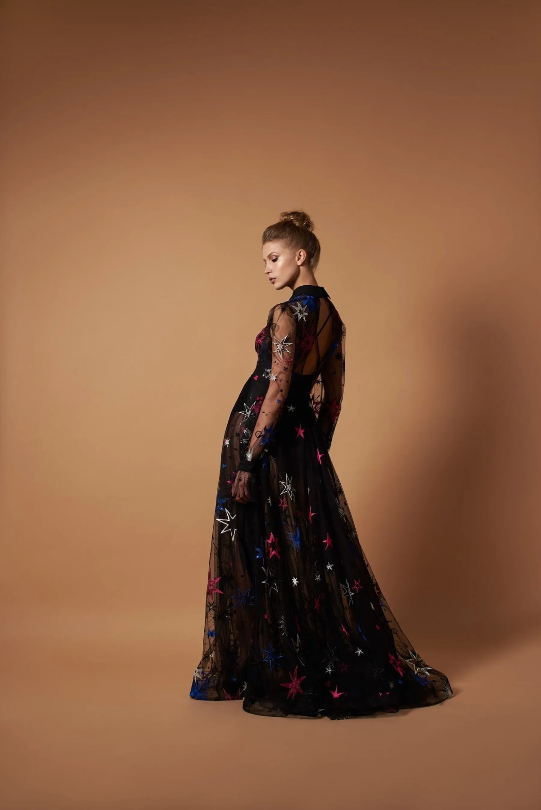 Starry Night * Sheer Black Dress with Sleeves