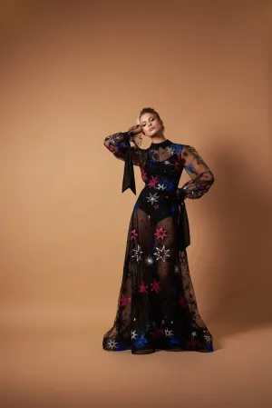 Starry Night * Sheer Black Dress with Sleeves