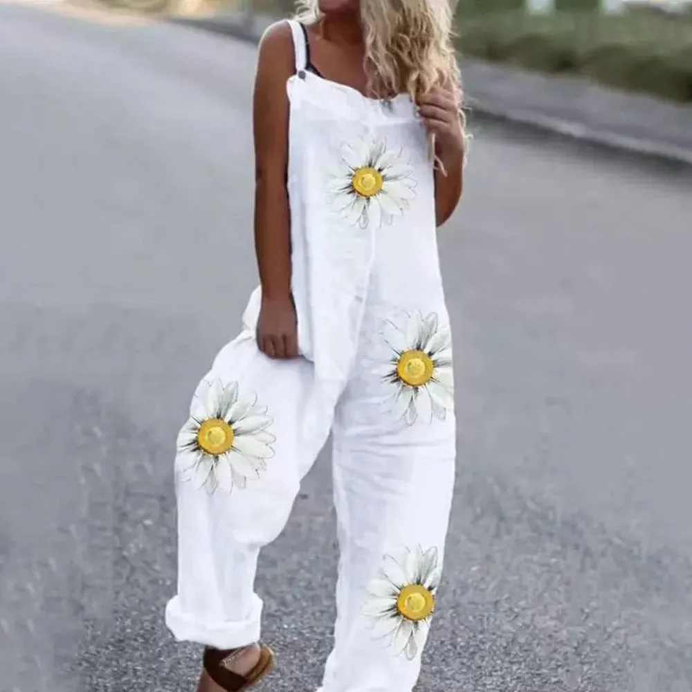 Summer Women Clothing Printed Sleeveless Strap Loose Casual Jumpsuit