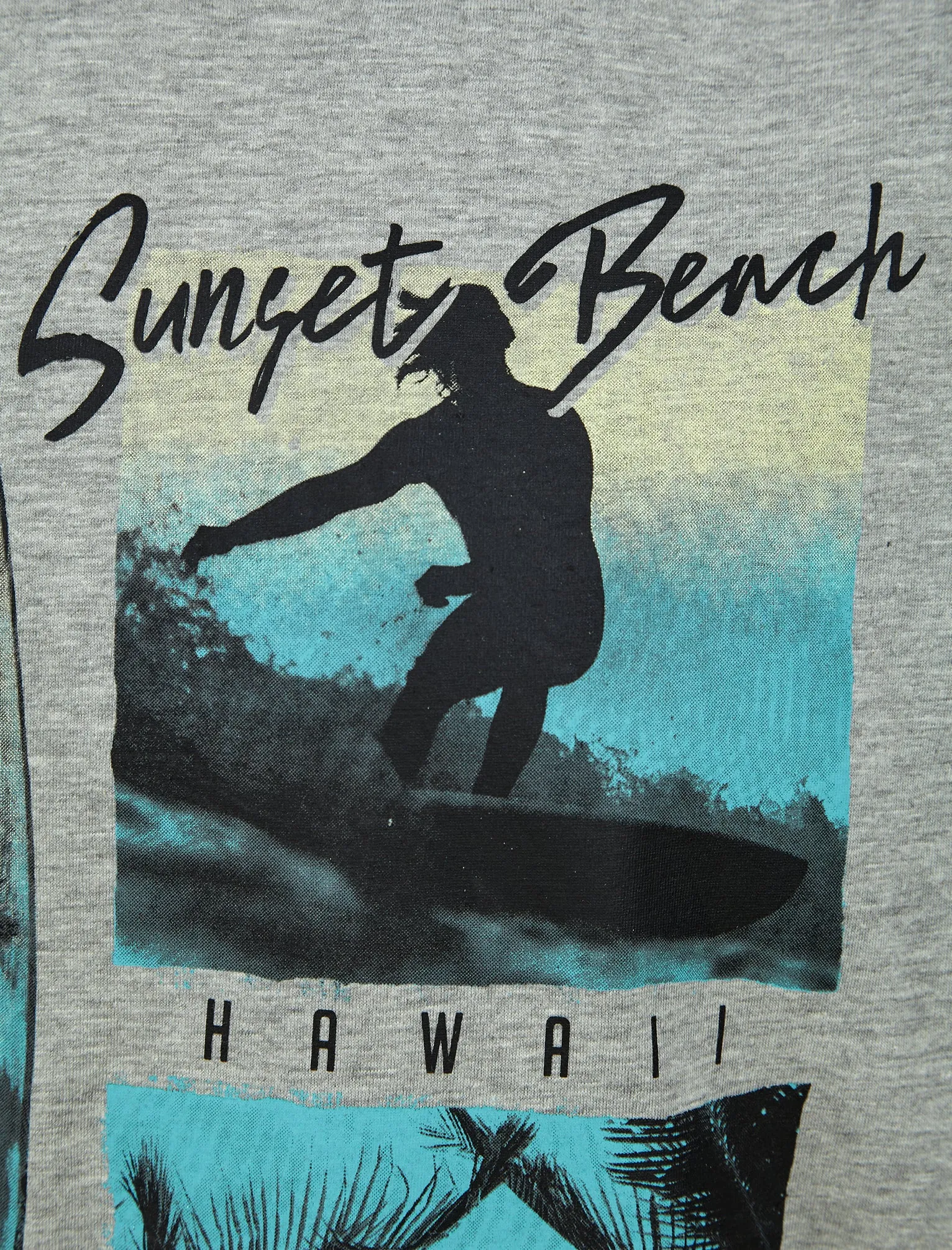 Sunset Beach Motif Cotton Jersey T-Shirt in Light Grey Marl - South Shore