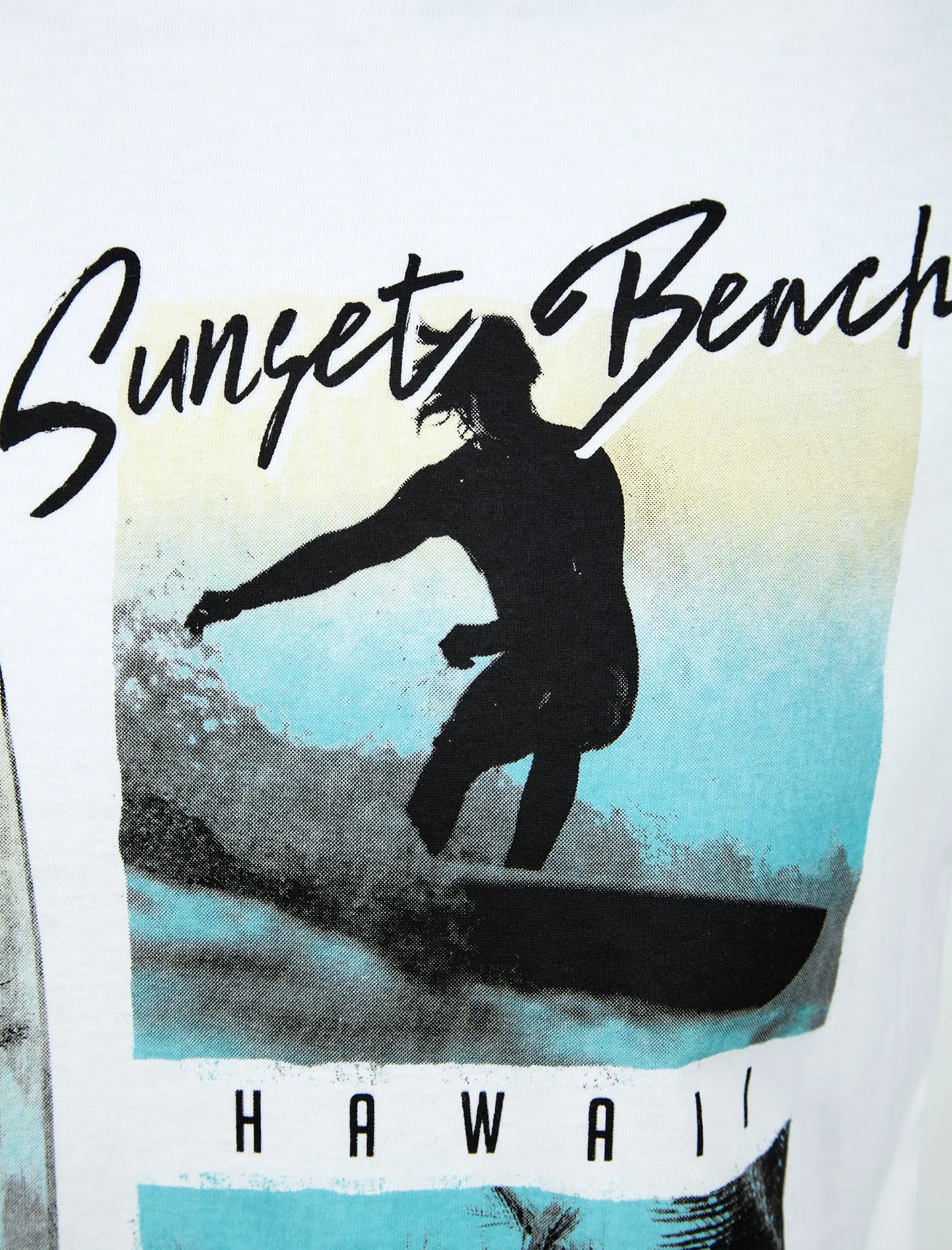 Sunset Beach Motif Cotton Jersey T-Shirt in Optic White - South Shore