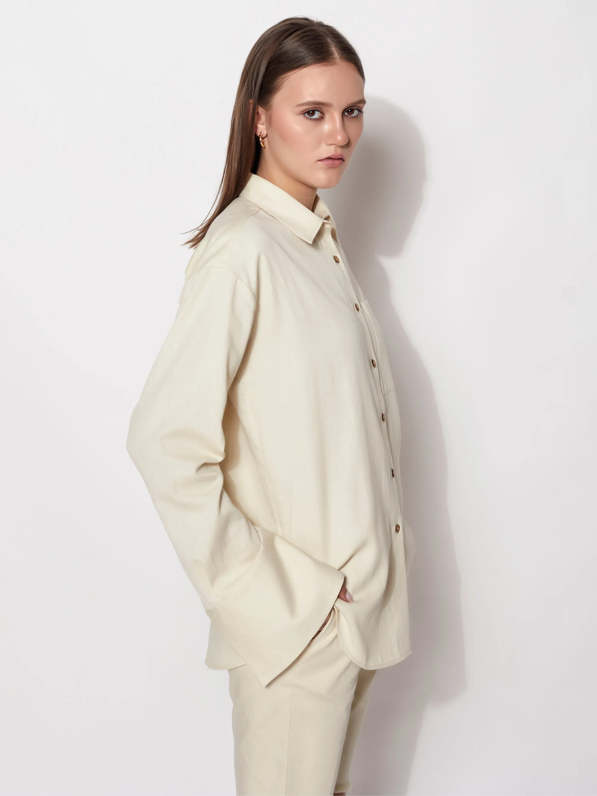 Sustainable Organic Alvyia Natural Collared Long Sleeve Shirt
