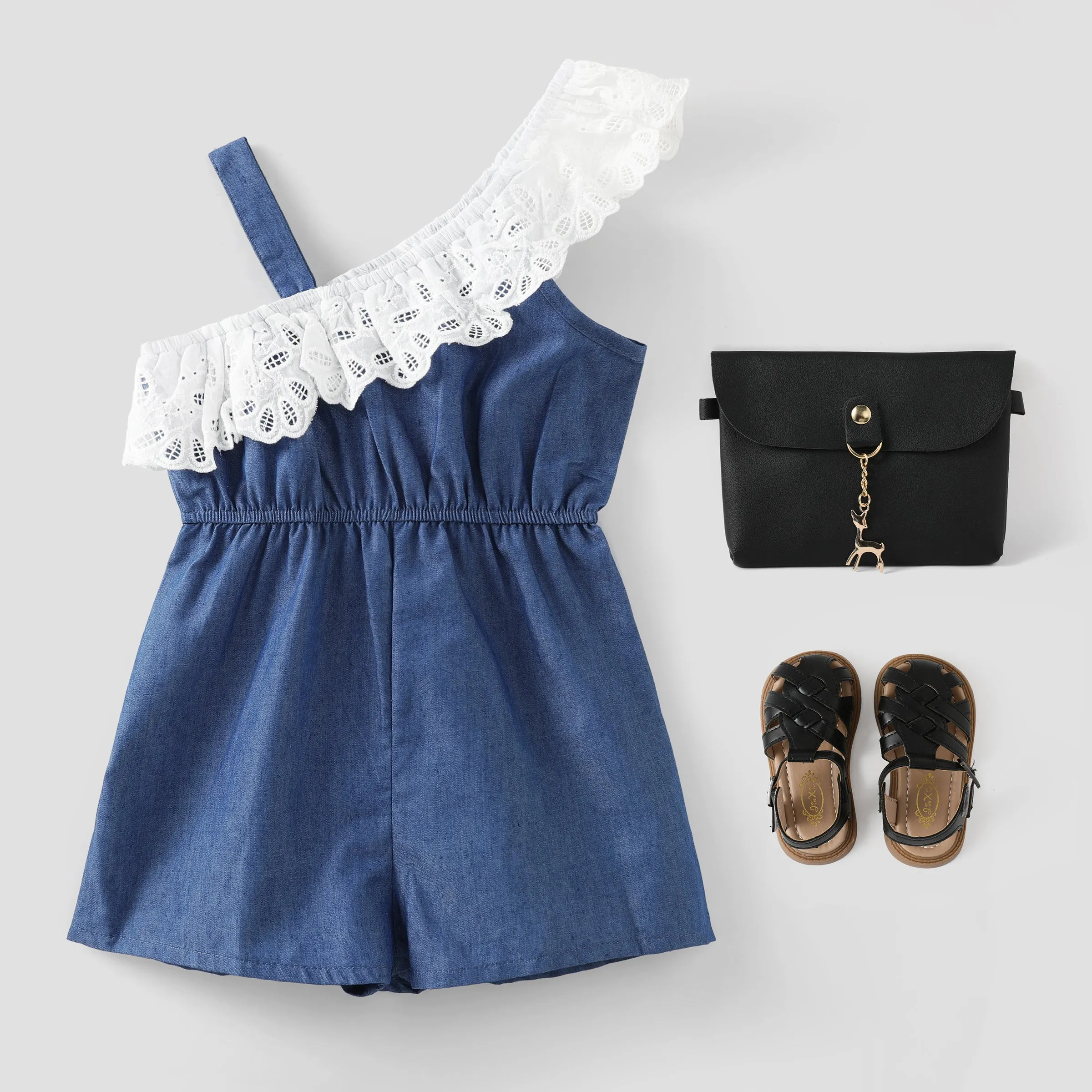 Toddler Girl Schiffy Design Sleeveless Denim Romper Jumpsuit Shorts
