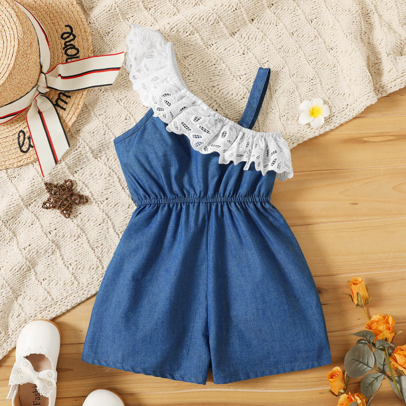 Toddler Girl Schiffy Design Sleeveless Denim Romper Jumpsuit Shorts