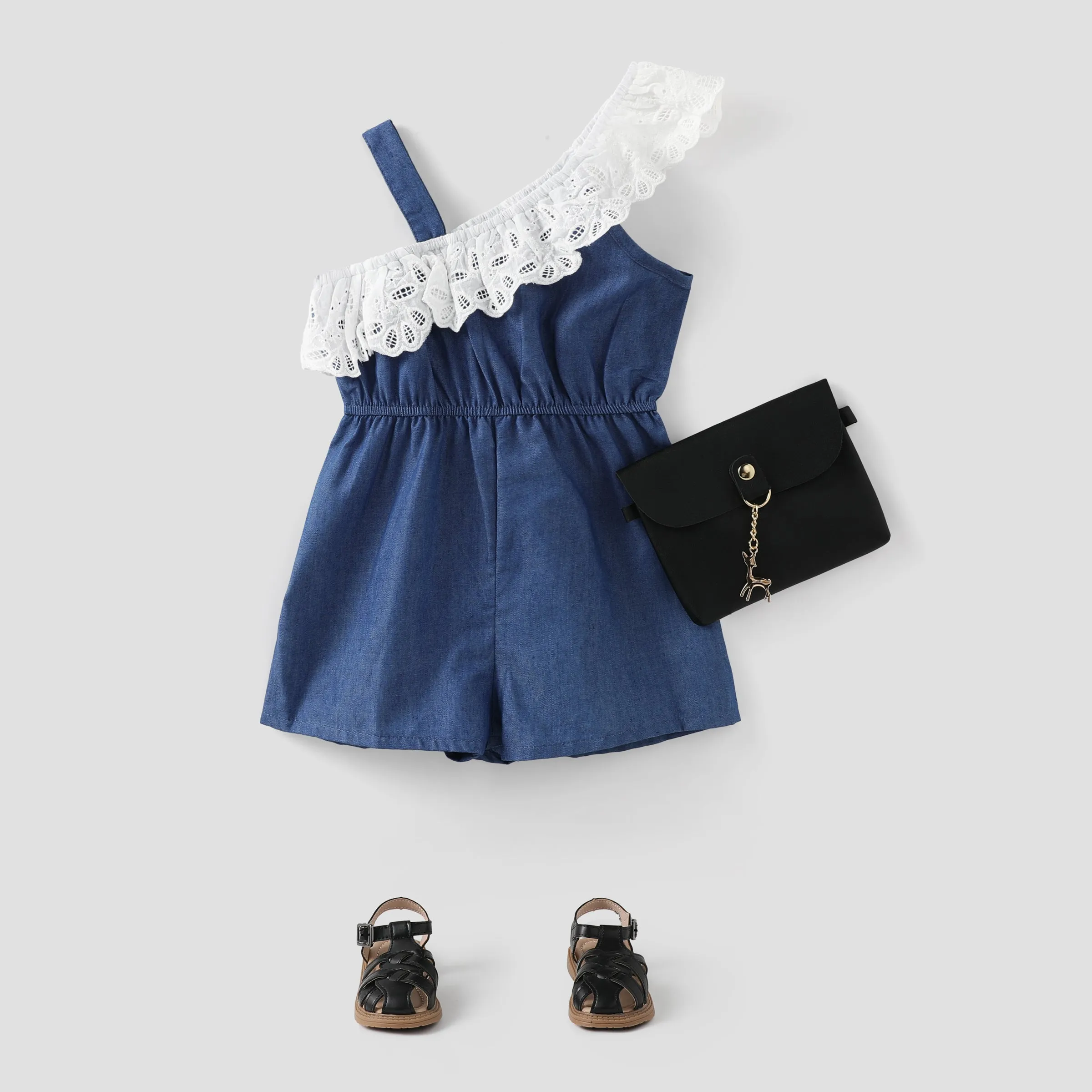 Toddler Girl Schiffy Design Sleeveless Denim Romper Jumpsuit Shorts