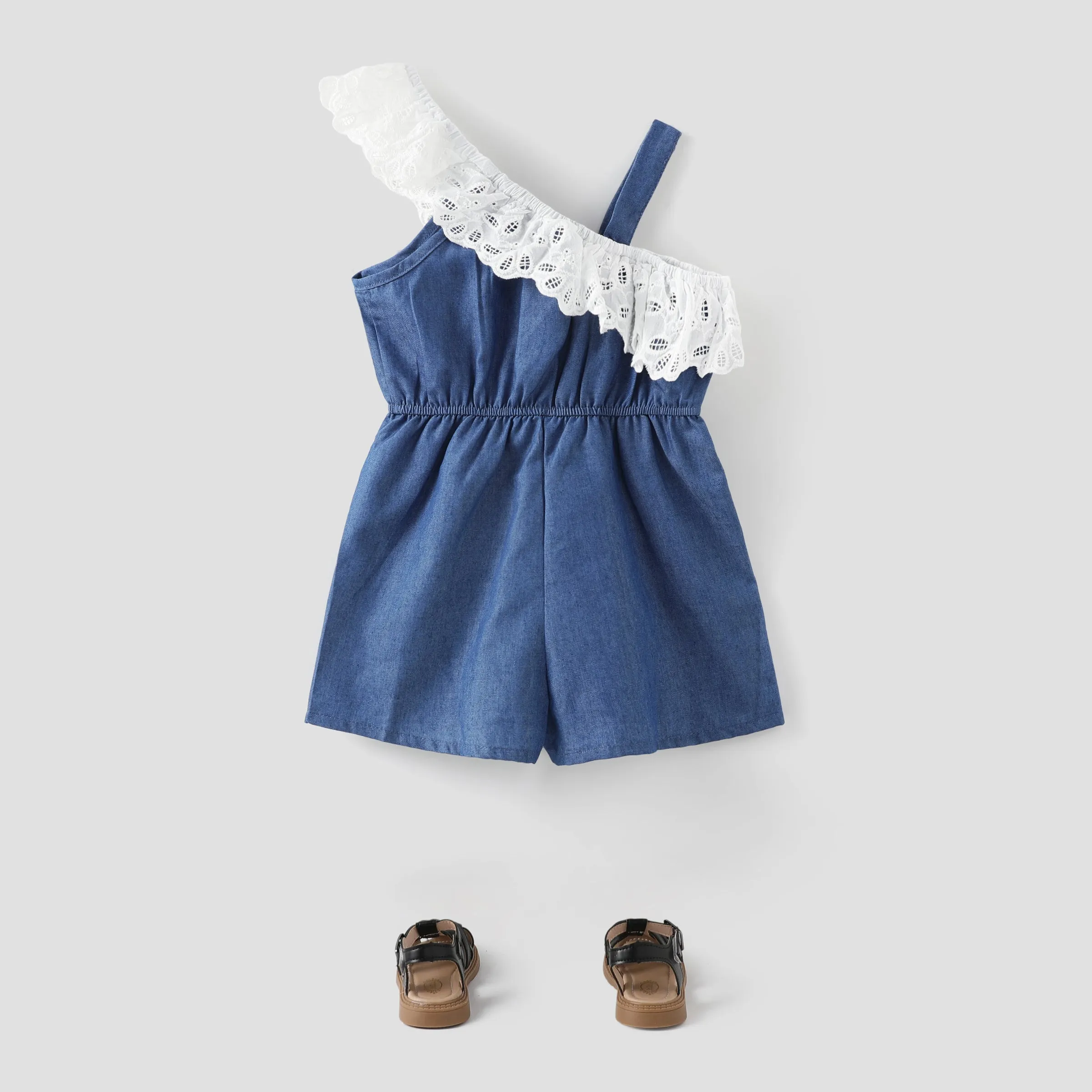 Toddler Girl Schiffy Design Sleeveless Denim Romper Jumpsuit Shorts