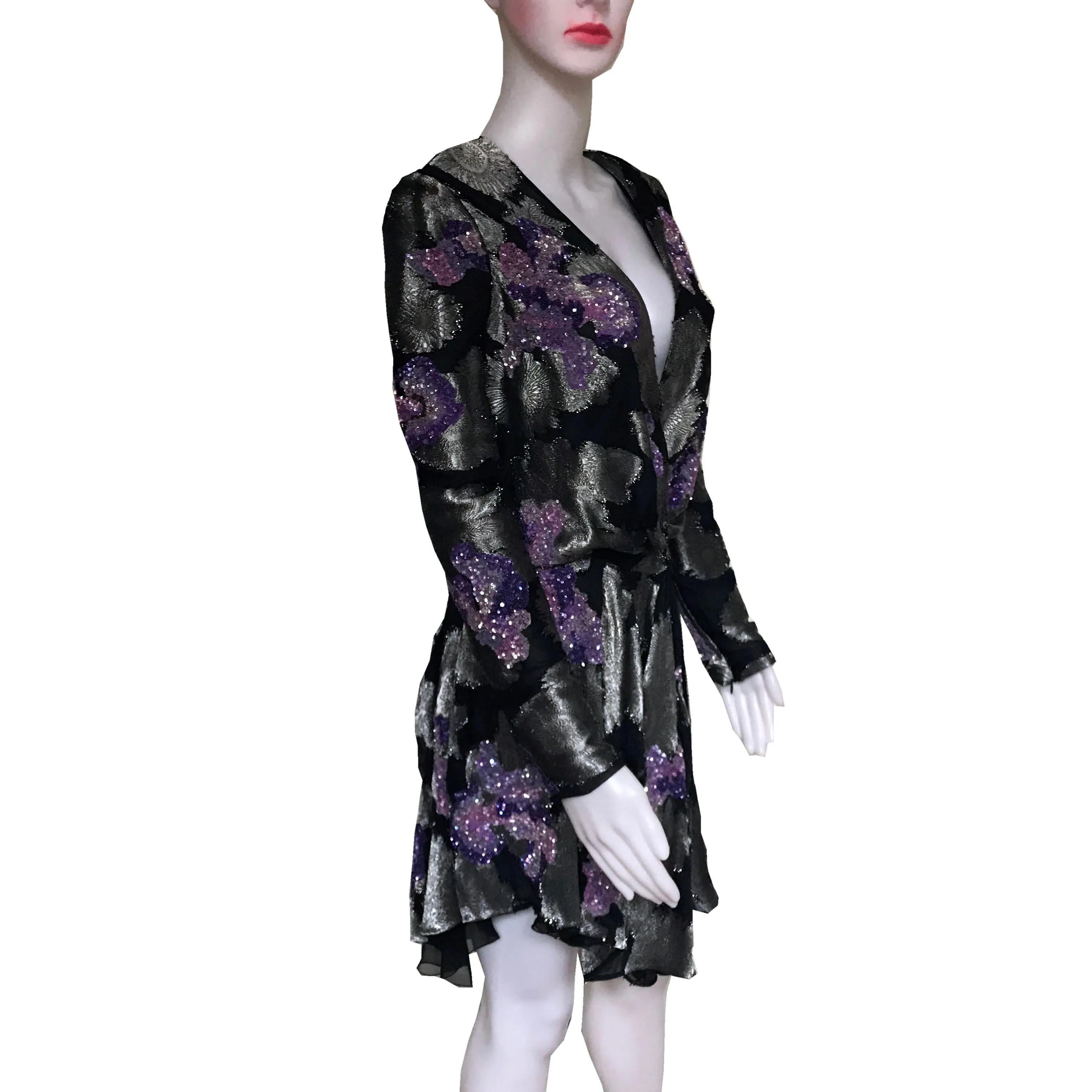 Vintage 1980s Floral Sequined Cocktail Dress