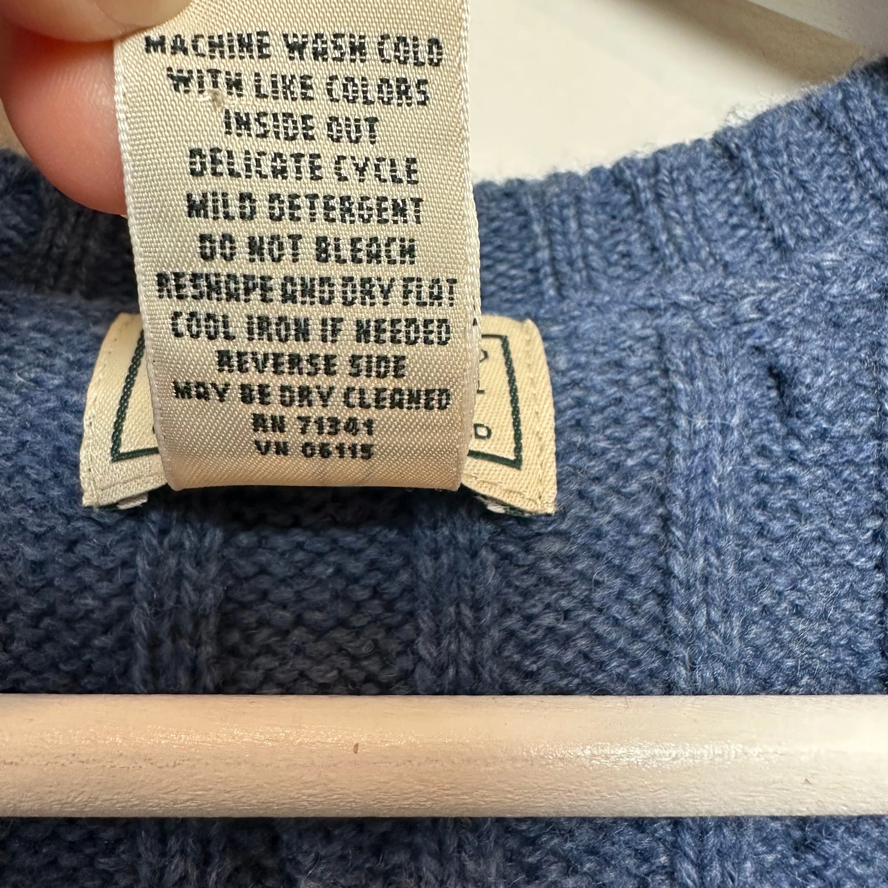Vintage 90s L.L Bean Cable Knit Sweater Vest Blue Wool Blend Large Tall