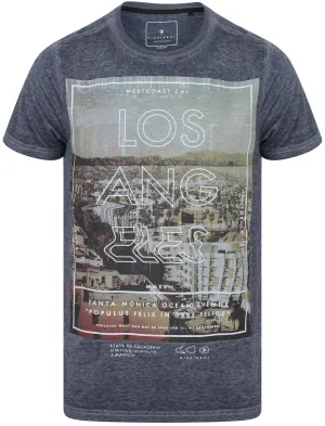 West Coast Motif Crew Neck T-Shirt In Reflex Blue - Dissident
