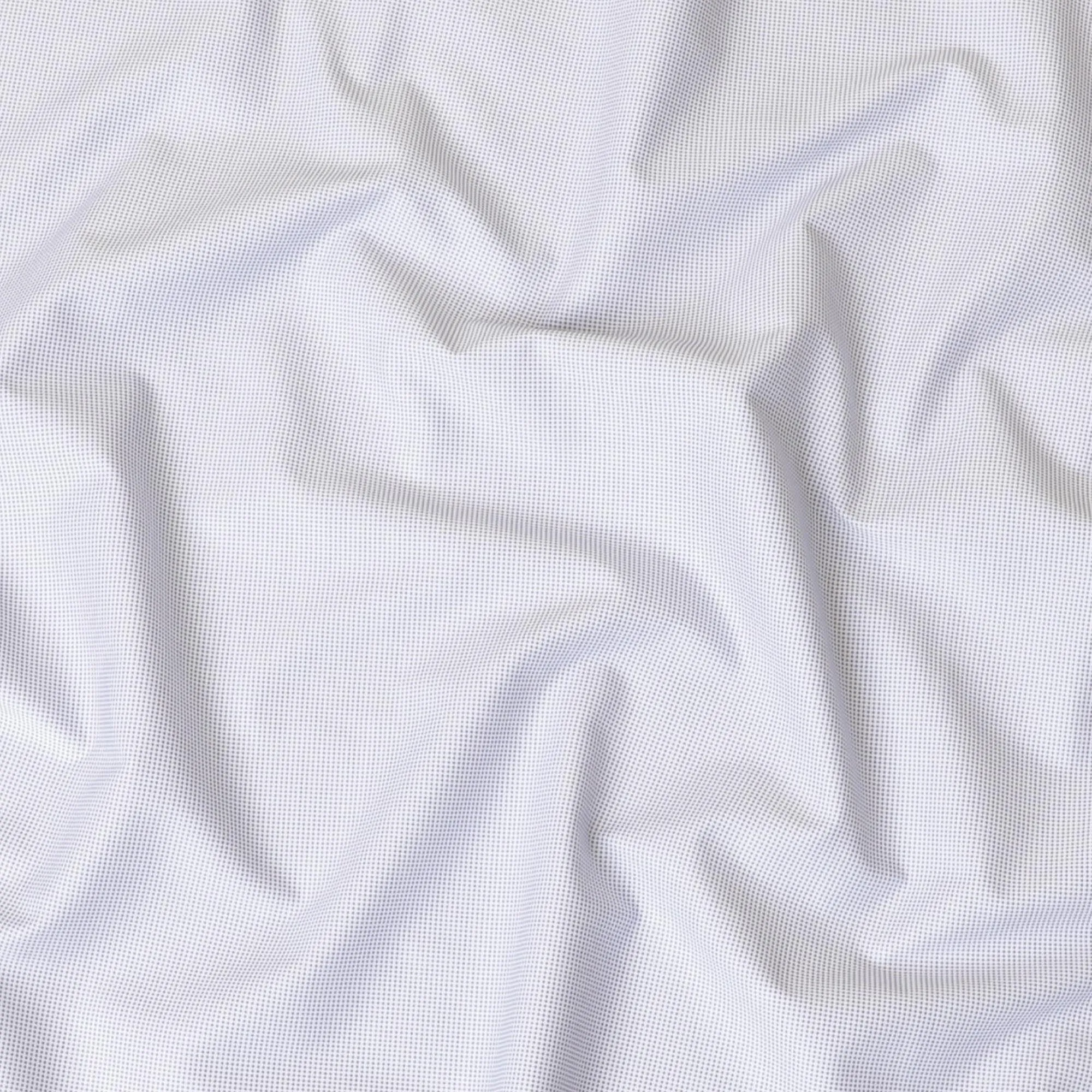 White 100%  cotton shirting fabric with blue dots in self design-D7409