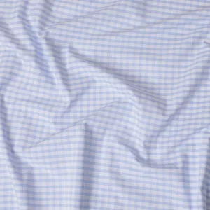 White Premium 100% cotton shirting fabric with turquoise baby blue print in checks design-D16844