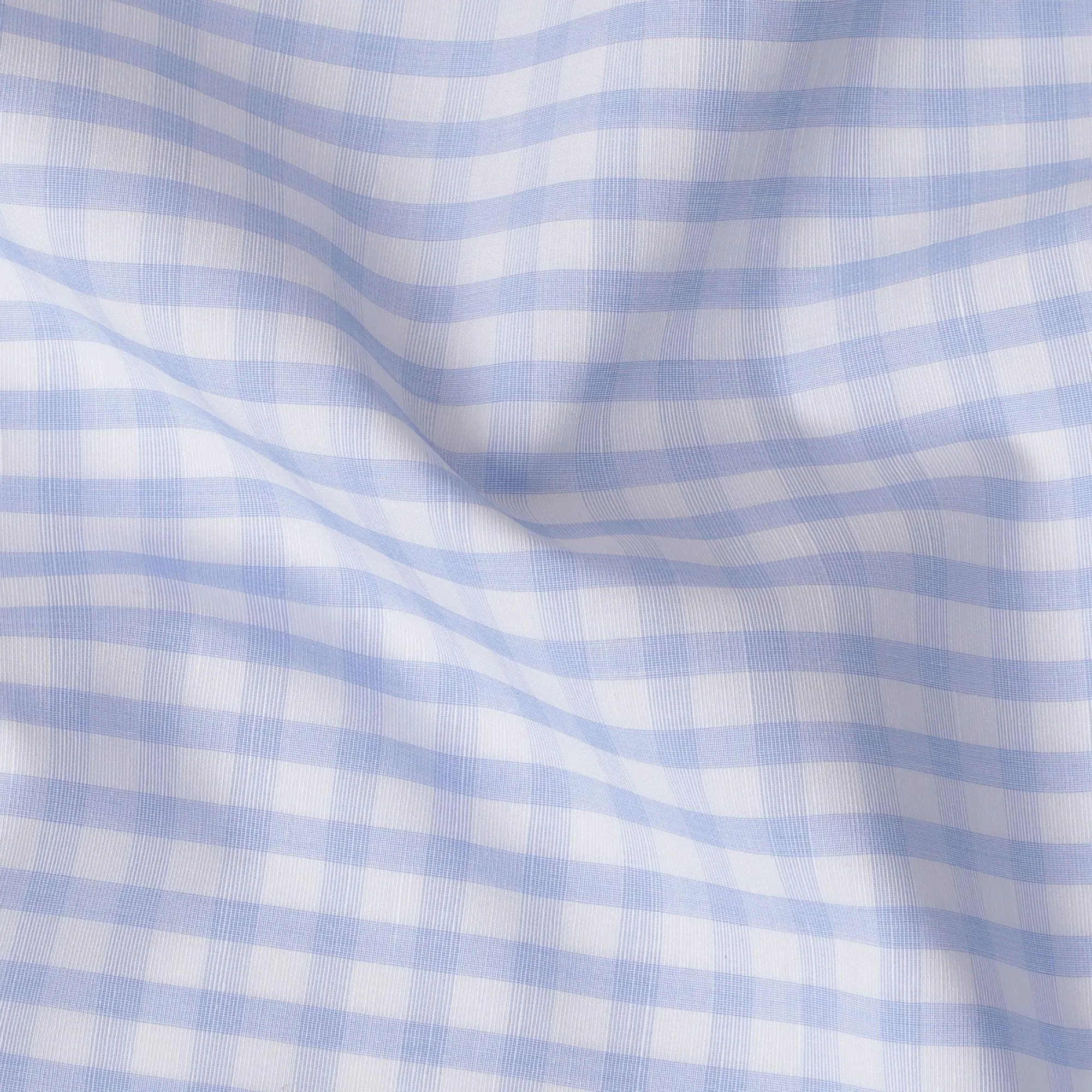 White Premium 100% cotton shirting fabric with turquoise baby blue print in checks design-D16844
