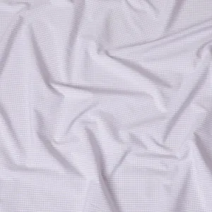 White Premium pure Italian 100% cotton shirting fabric with light purple print in checks design-D16616