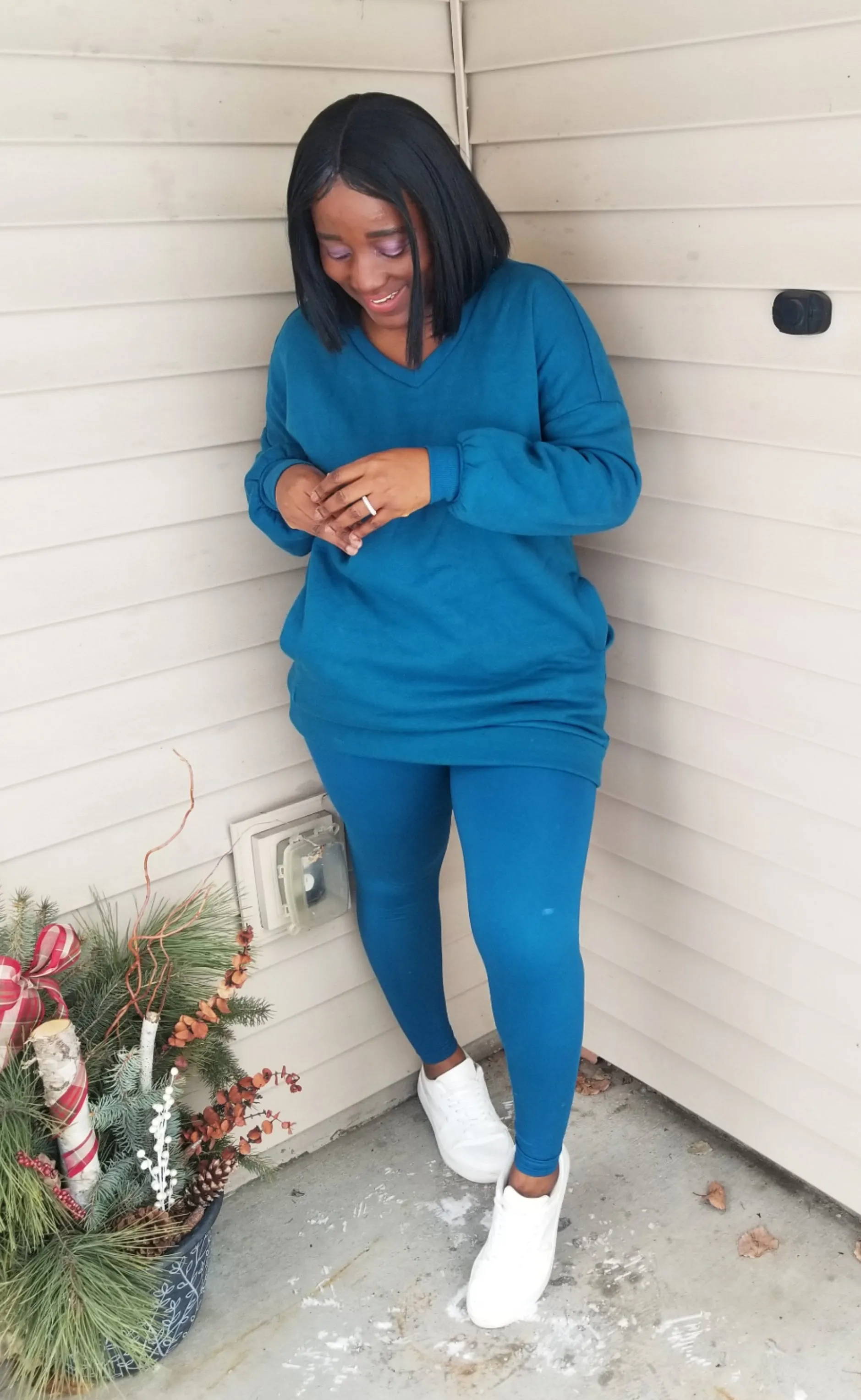Women's 2 Piece Outfits Sweater And Pajama Set Long Sleeve Top Wide Leg Pants Loungewear