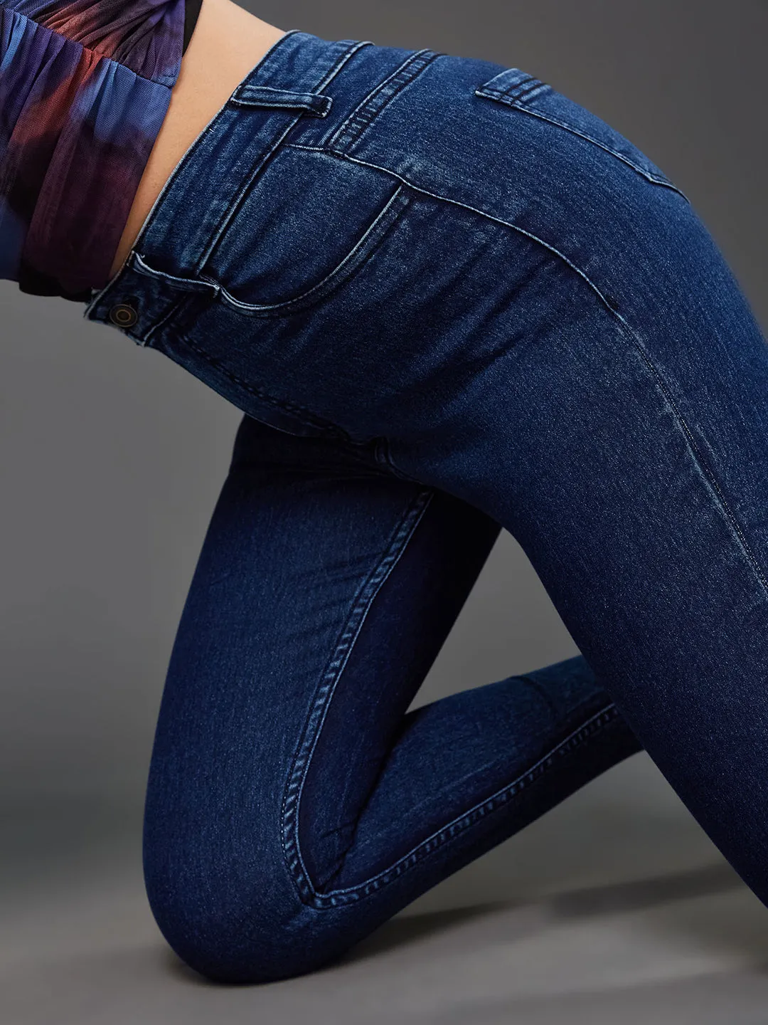 Women's Blue Skinny Fit High Rise Cropped Stretchable Denim Jeans