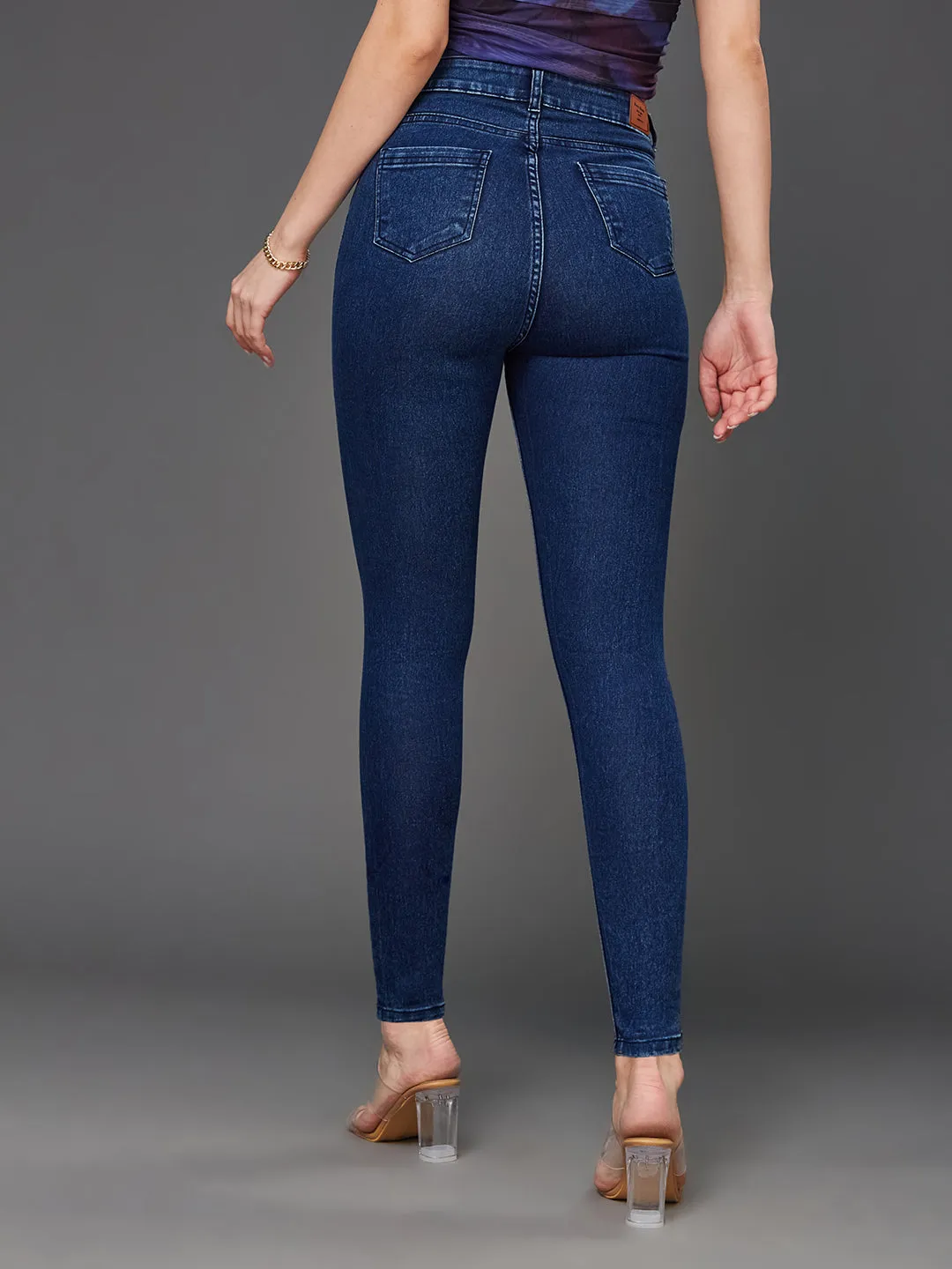Women's Blue Skinny Fit High Rise Cropped Stretchable Denim Jeans